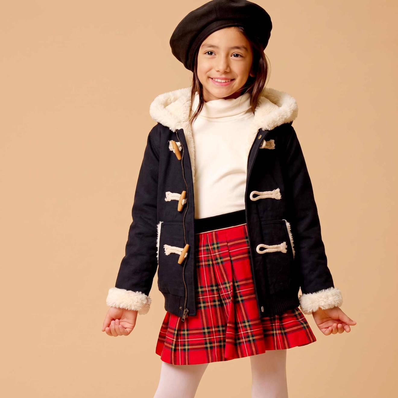 Blouson Fille Noir À Capuche Doublé Imitation Mouton Jude Noir Beige
