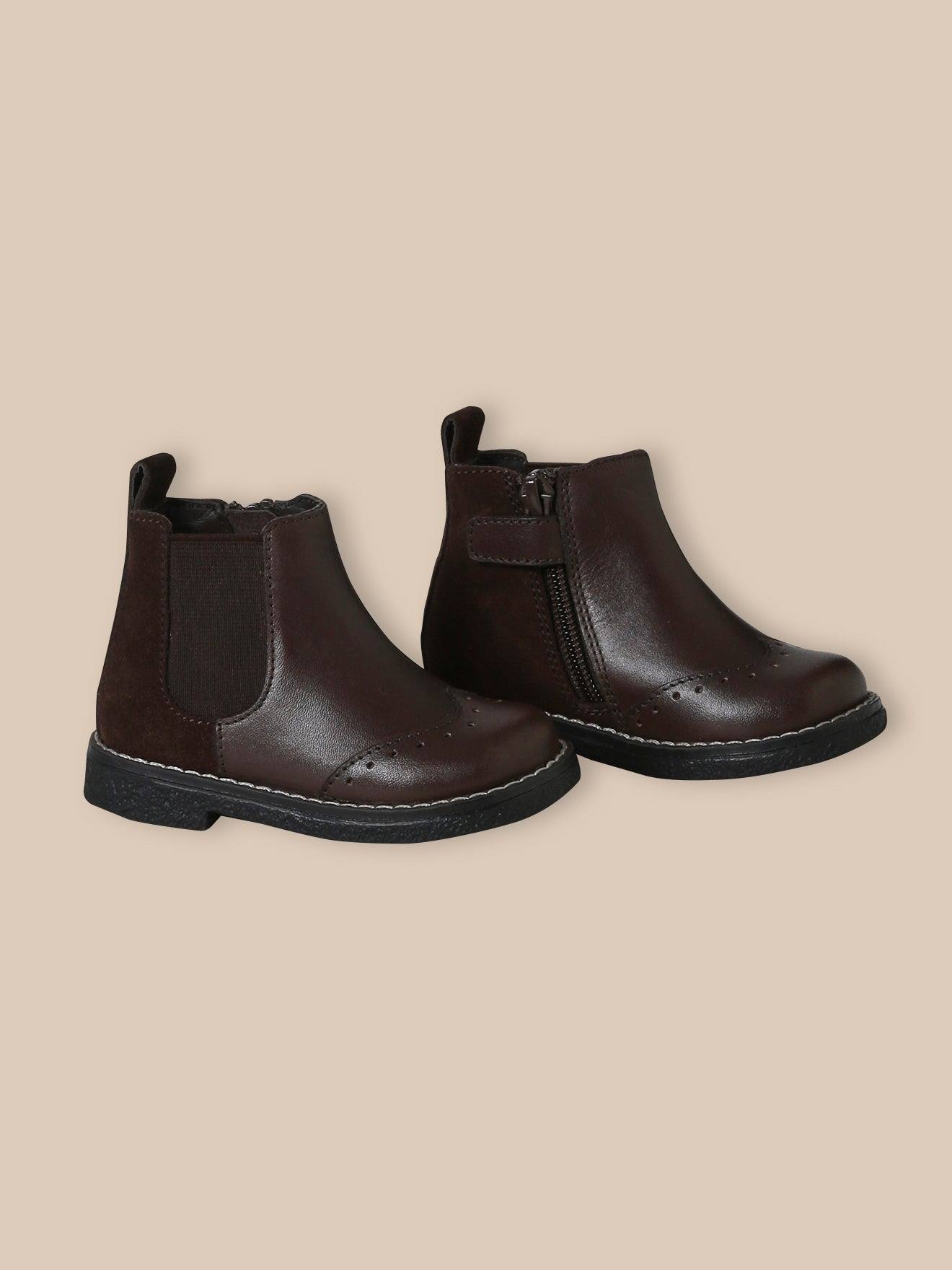 Boots Chelsea Bébé En Cuir Chocolat