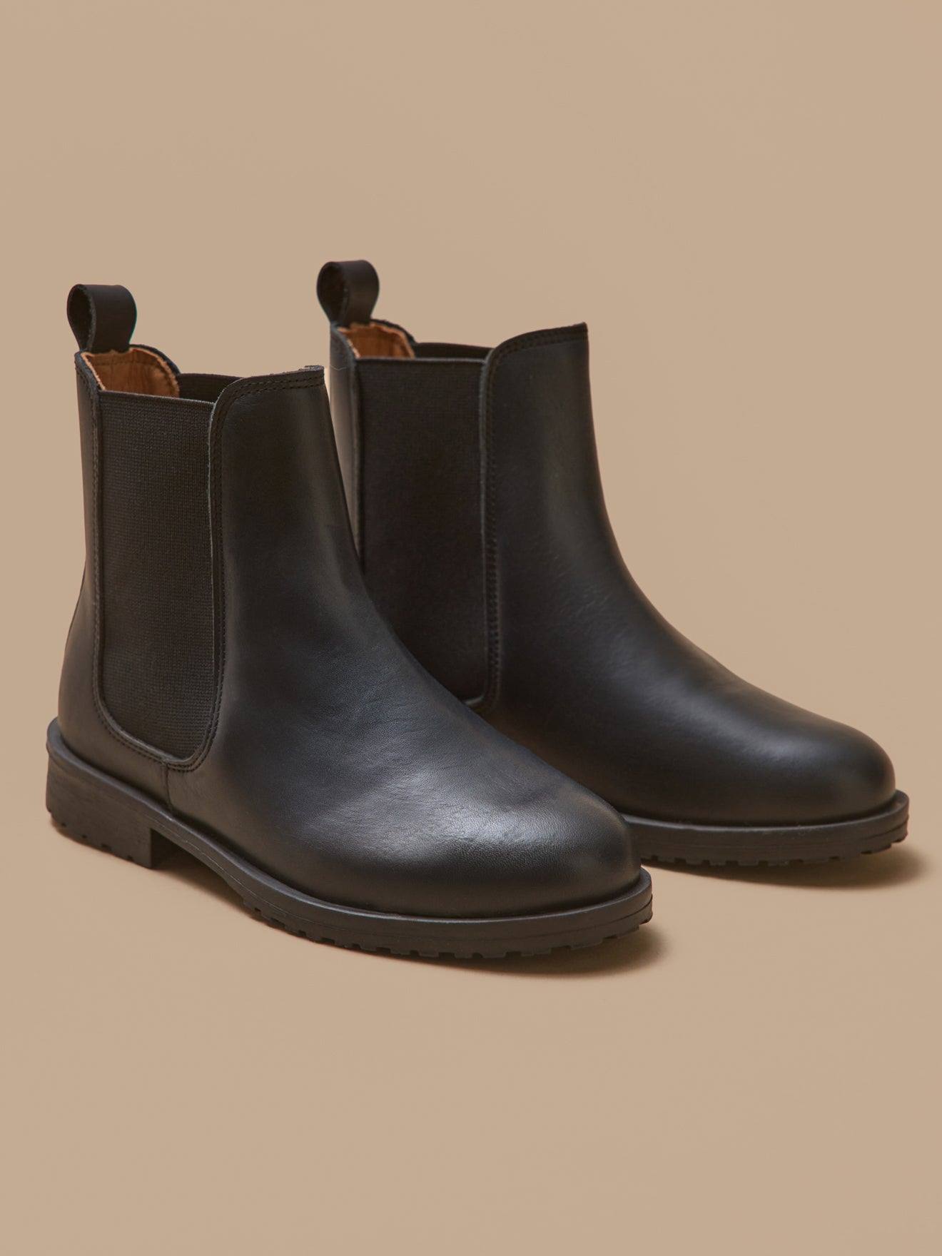 Boots Chelsea Cuir Fille Encre
