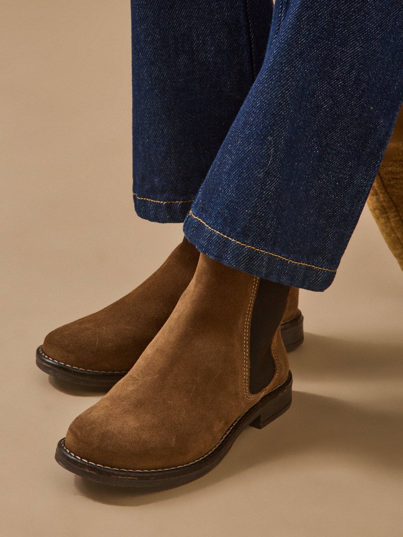 Boots Chelsea Cuir Suédé Fille Camel