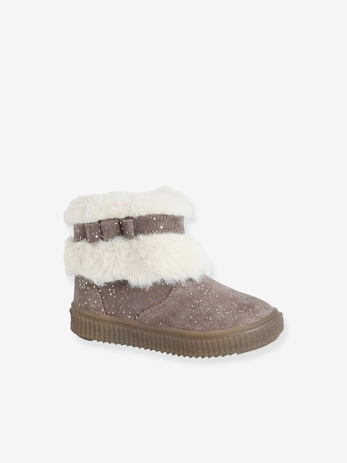 Boots cuir fourrés bébé fille taupe