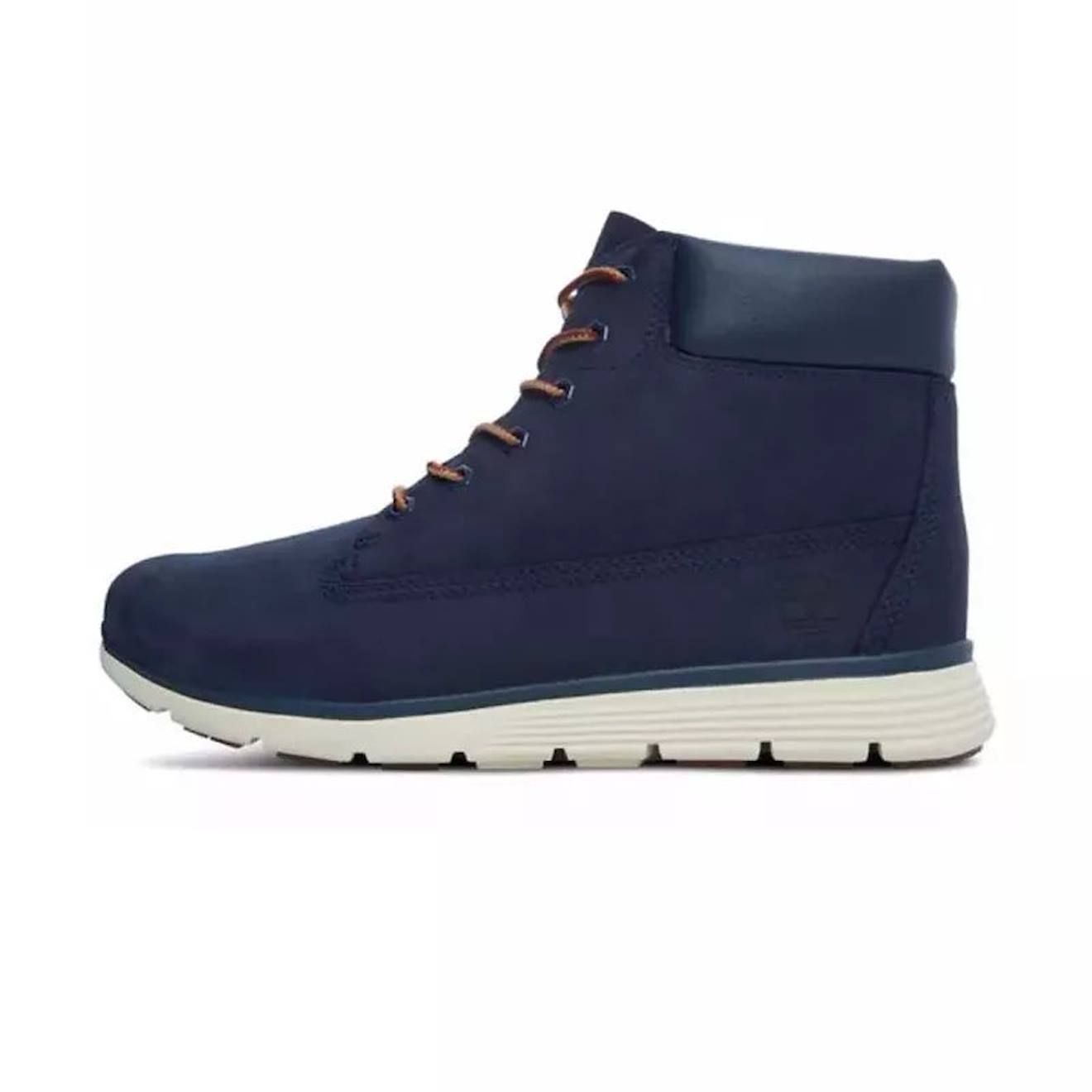 Boots Enfant En Cuir Bleu Marine, Blanc.