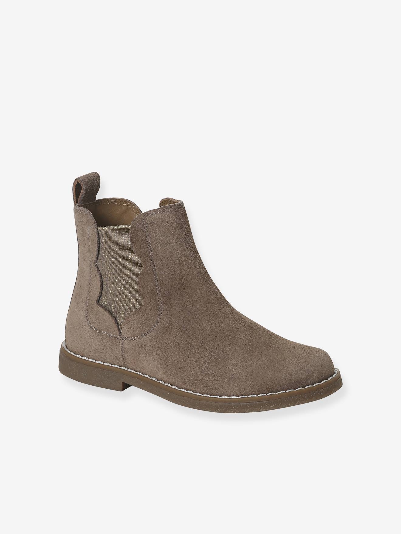 Boots enfant fille cuir détails festons taupe