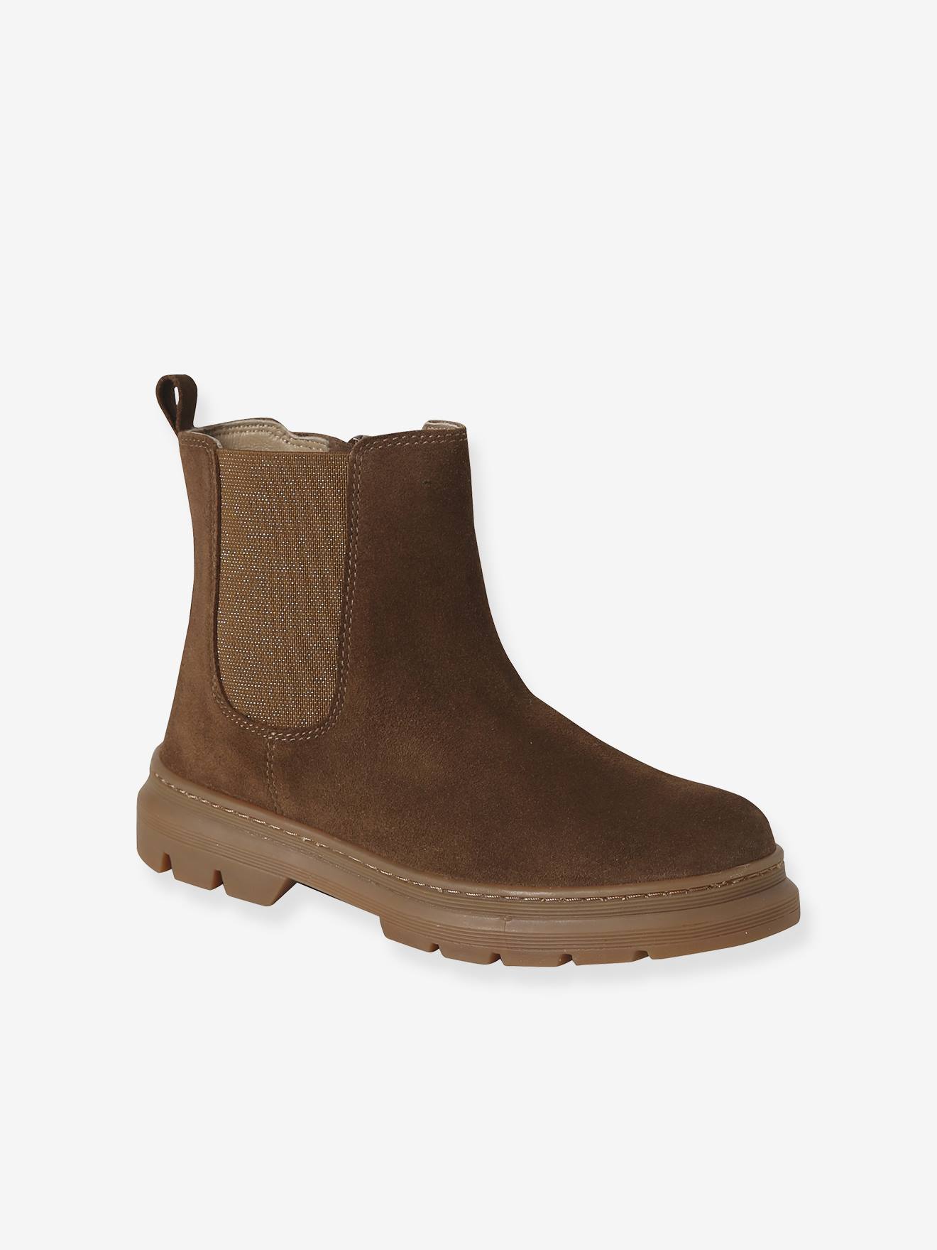 Boots enfant fille cuir élastiquées et zippées camel
