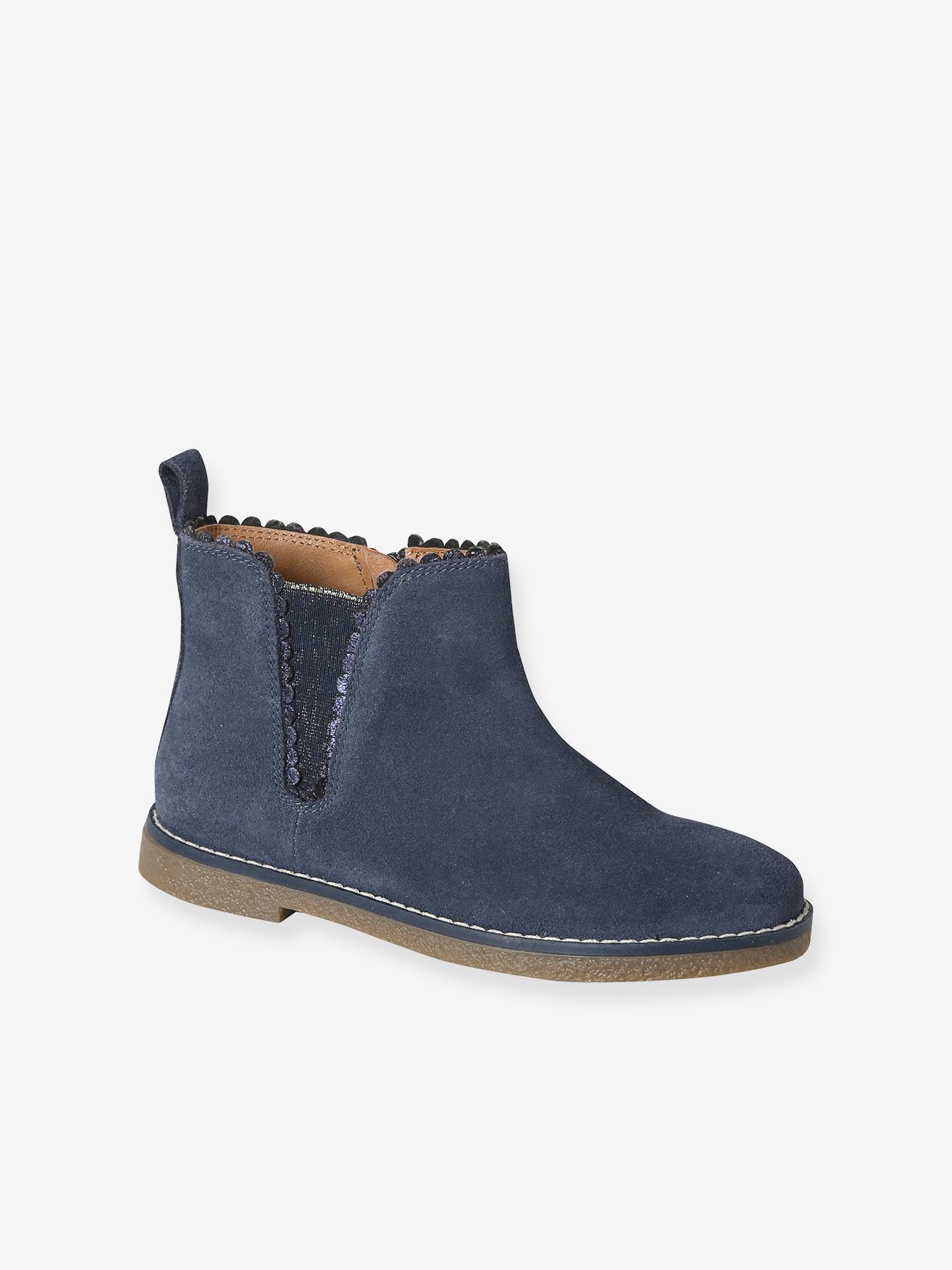 Boots enfant fille cuir élastiquées et zippées marine