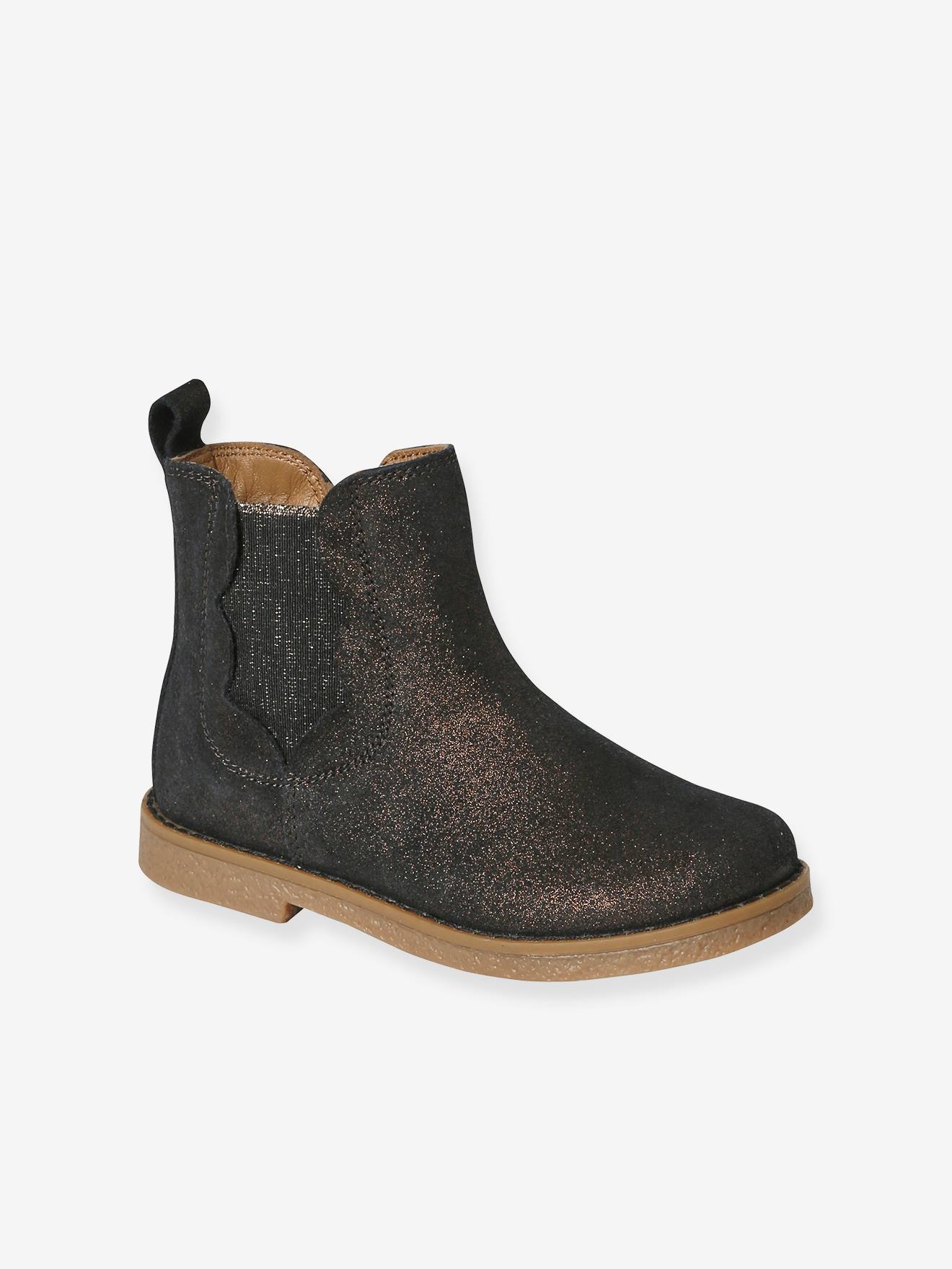 Boots enfant fille cuir zippées marron