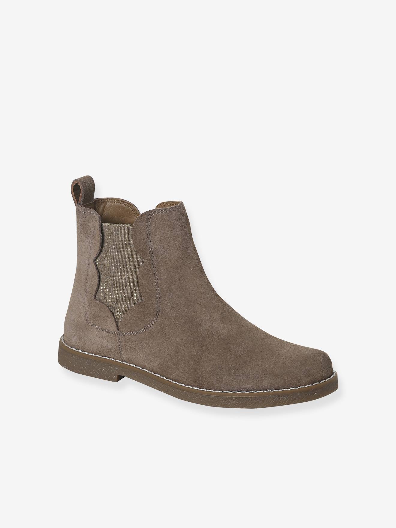 Boots enfant fille cuir zippées taupe