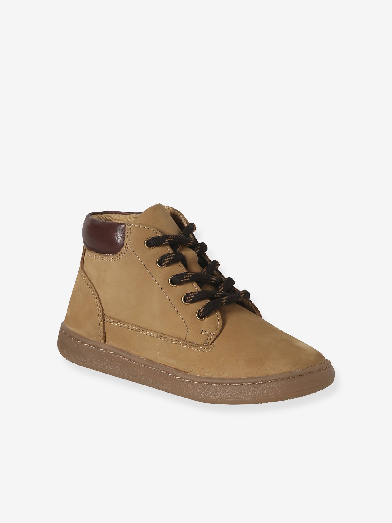 Boots enfant garçon cuir zippées et lacets beige