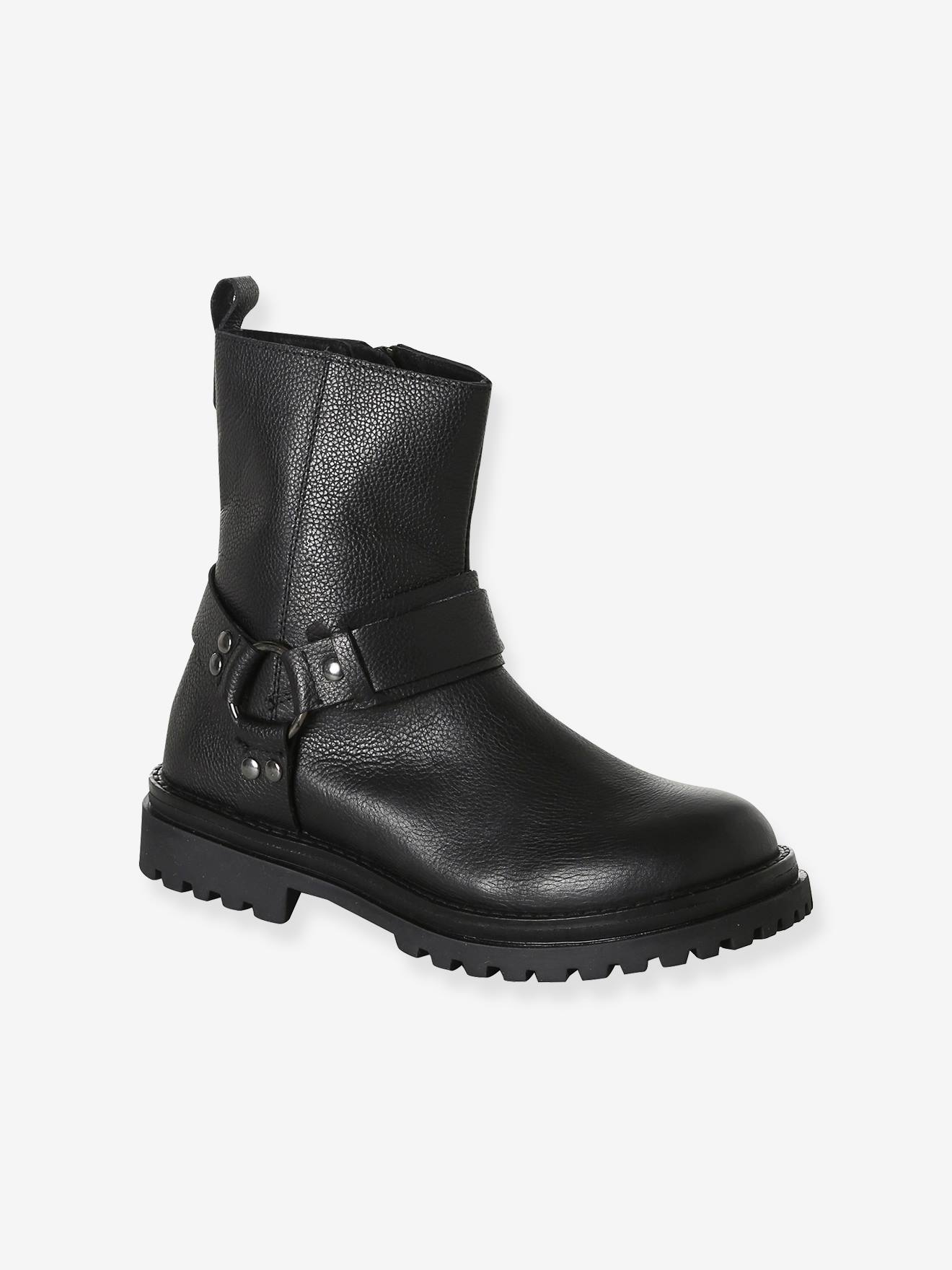 Boots fille cuir zippées noir