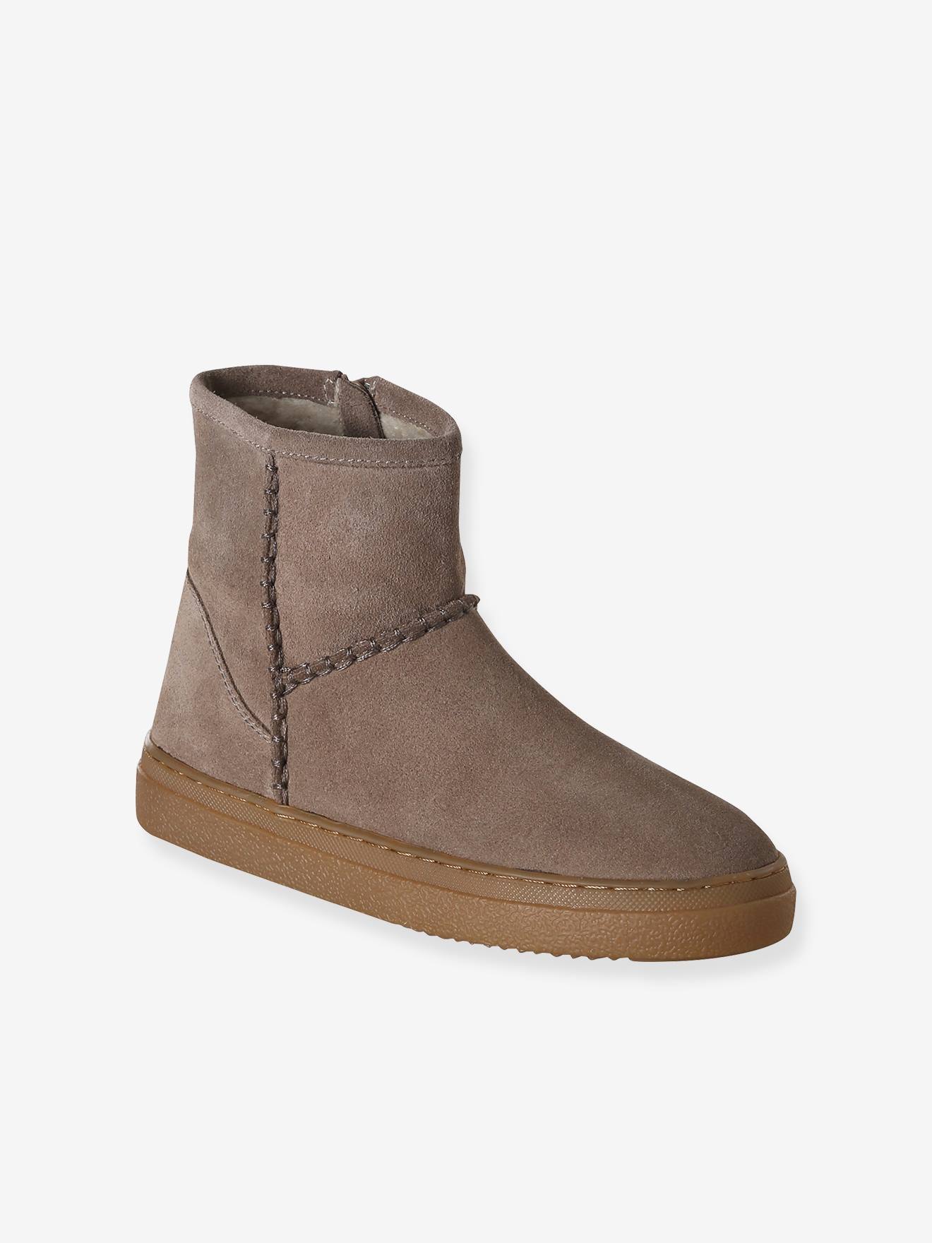 Boots fille cuir zippées taupe
