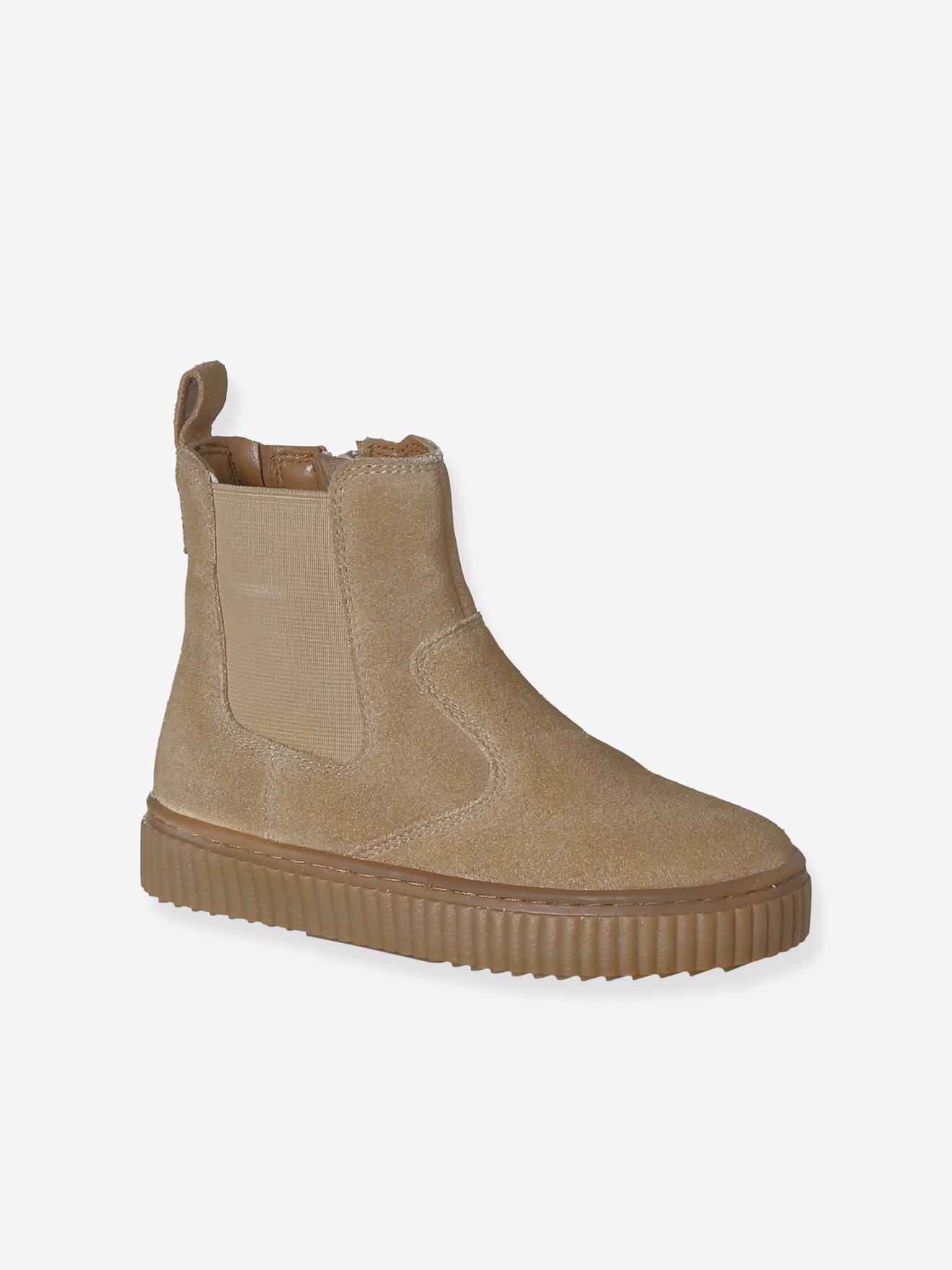 Boots mixte cuir zippées et élastiquées beige