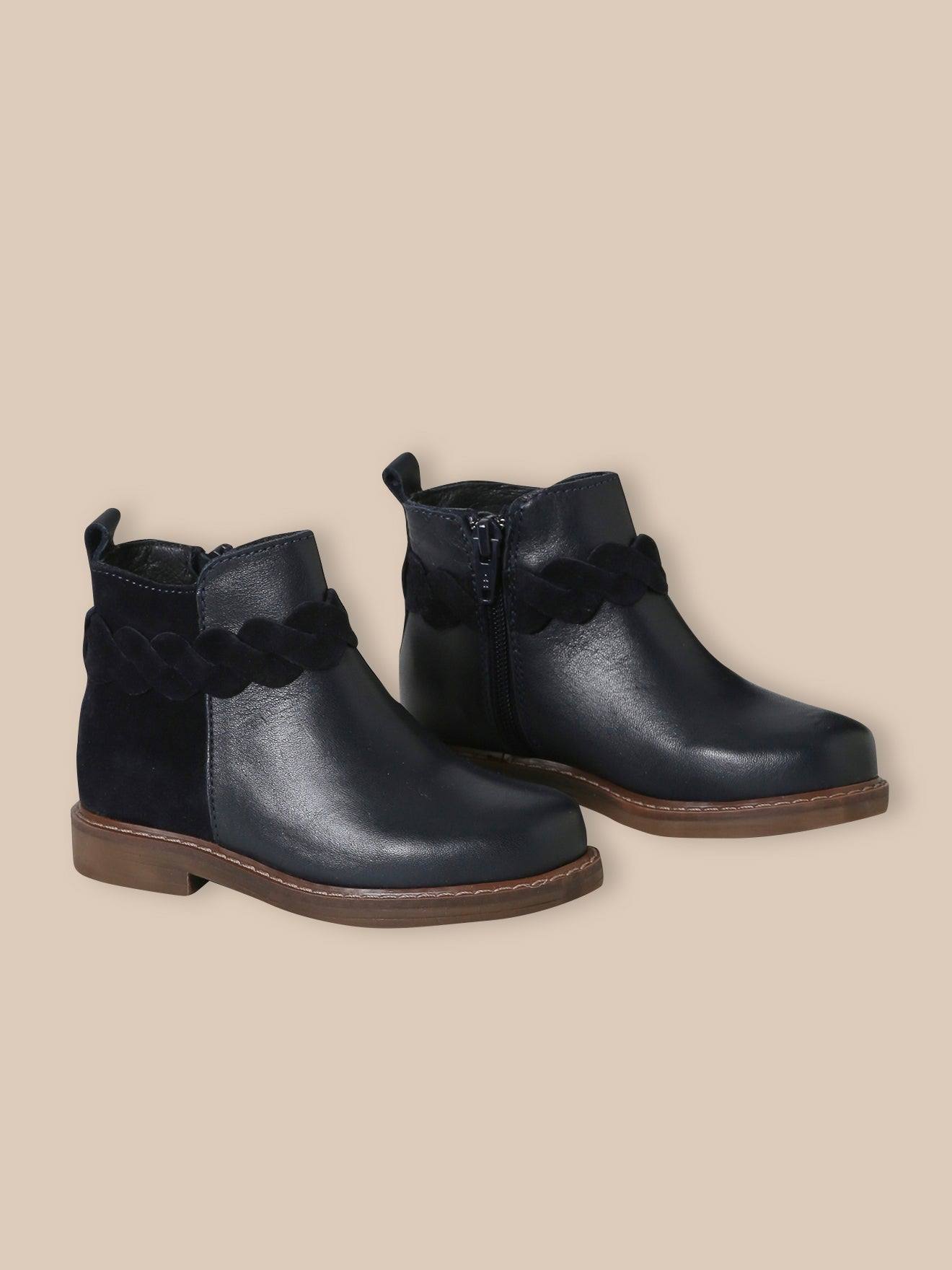 Boots Tresse En Cuir Marine