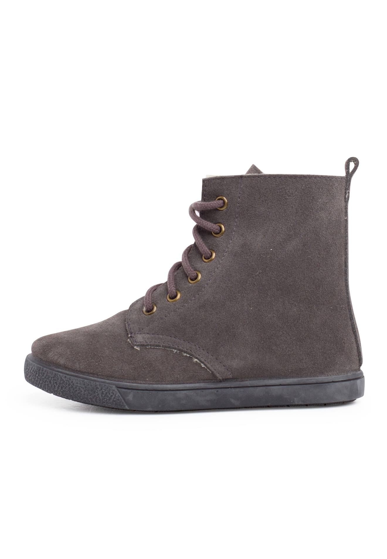 Botte En Peau De Mouton Avec Lacets Latéraux À Glissière Gris