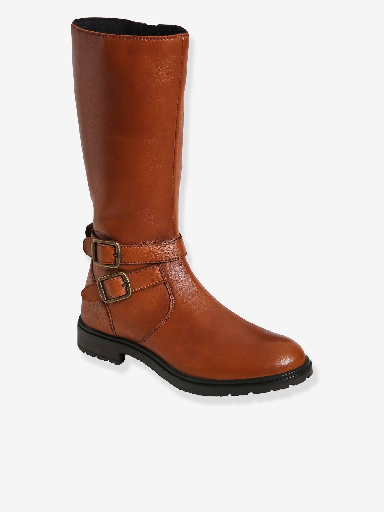 Bottes cavalières en cuir fille camel