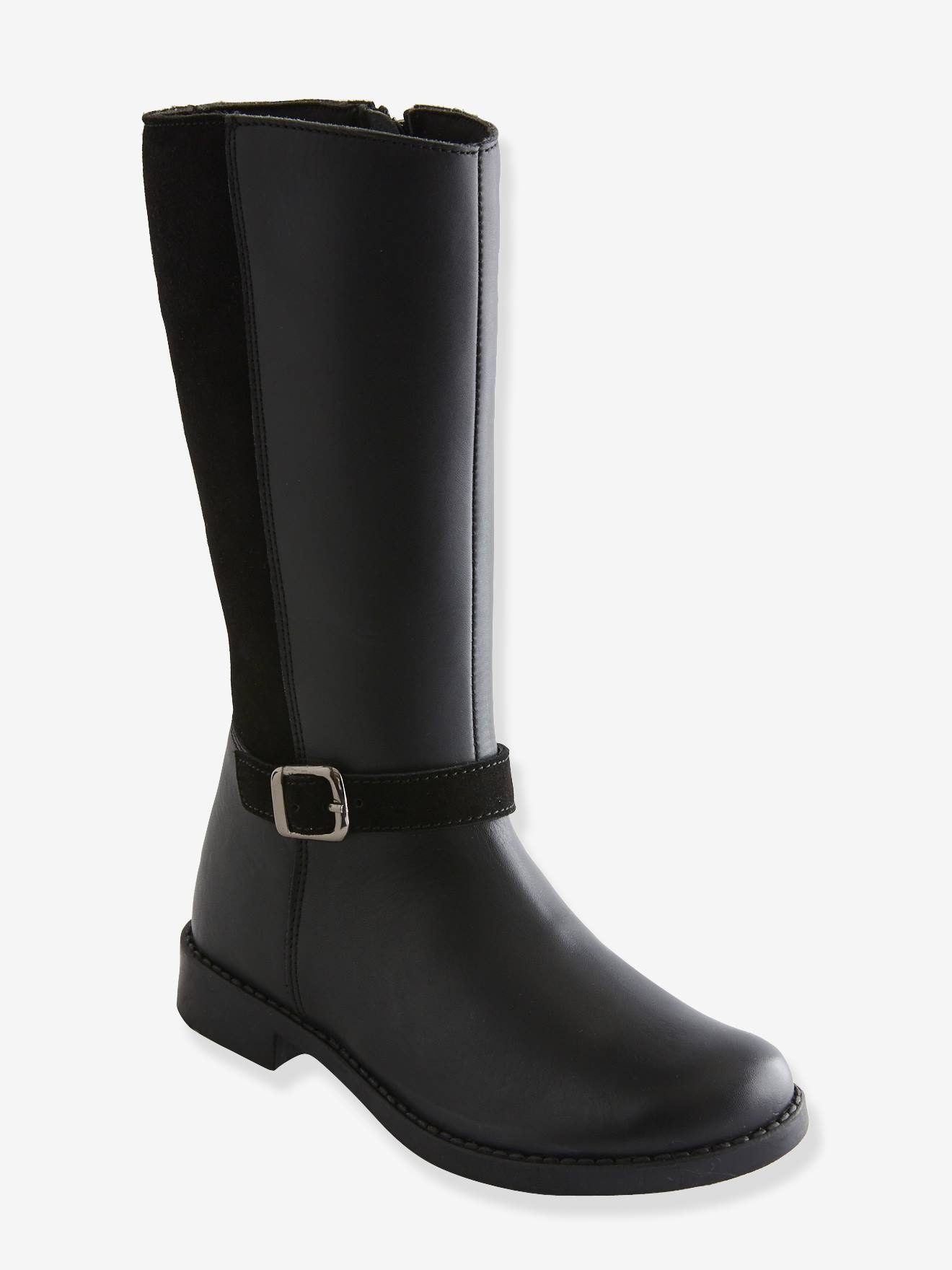 Bottes cavalières fille en cuir noir