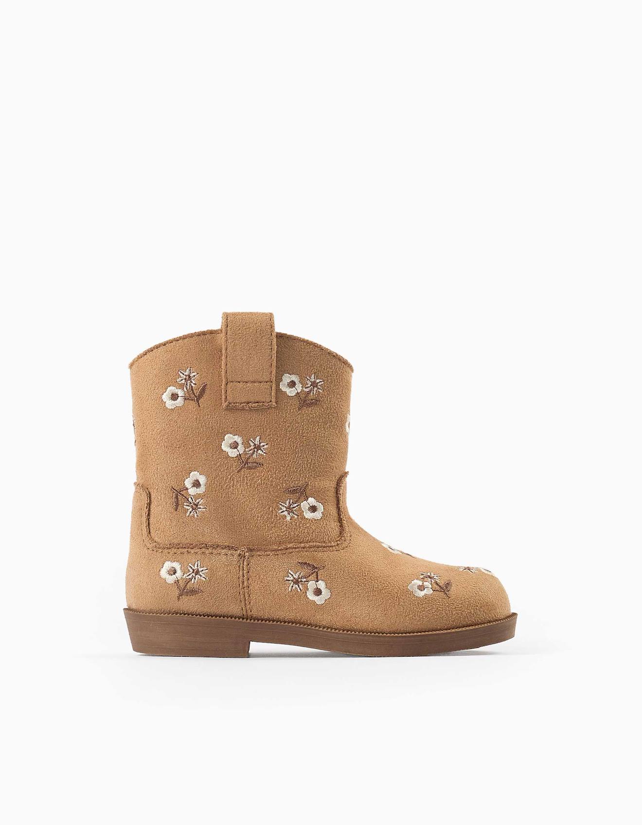 Bottes En Suédine Avec Fleurs Brodées Marrón