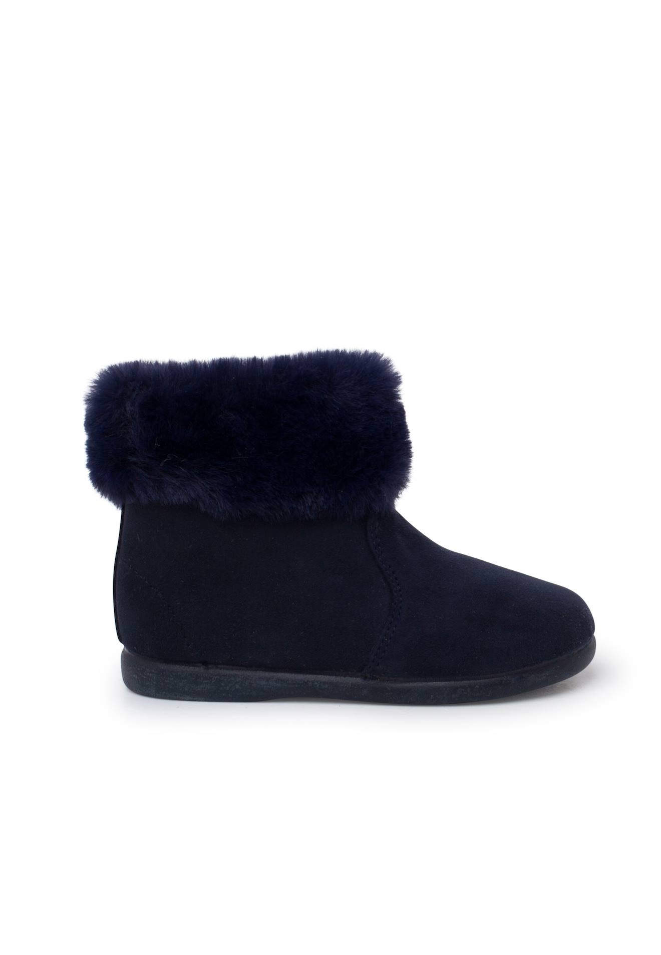 Bottes Fille Col Fourrure Semelle Fine Bleu Marine