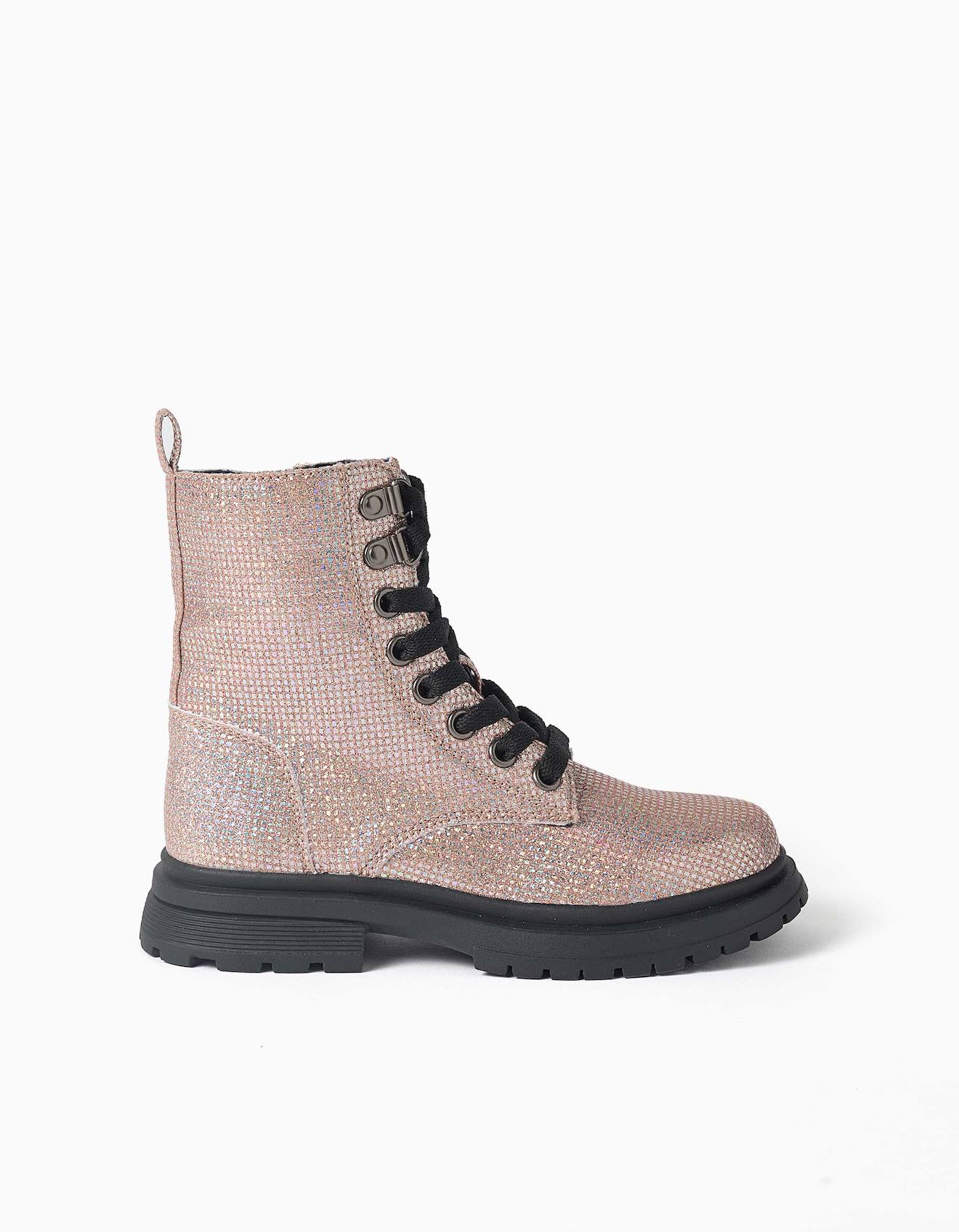 Bottes Montantes Avec Effet Paillettes Et Lacets Gris