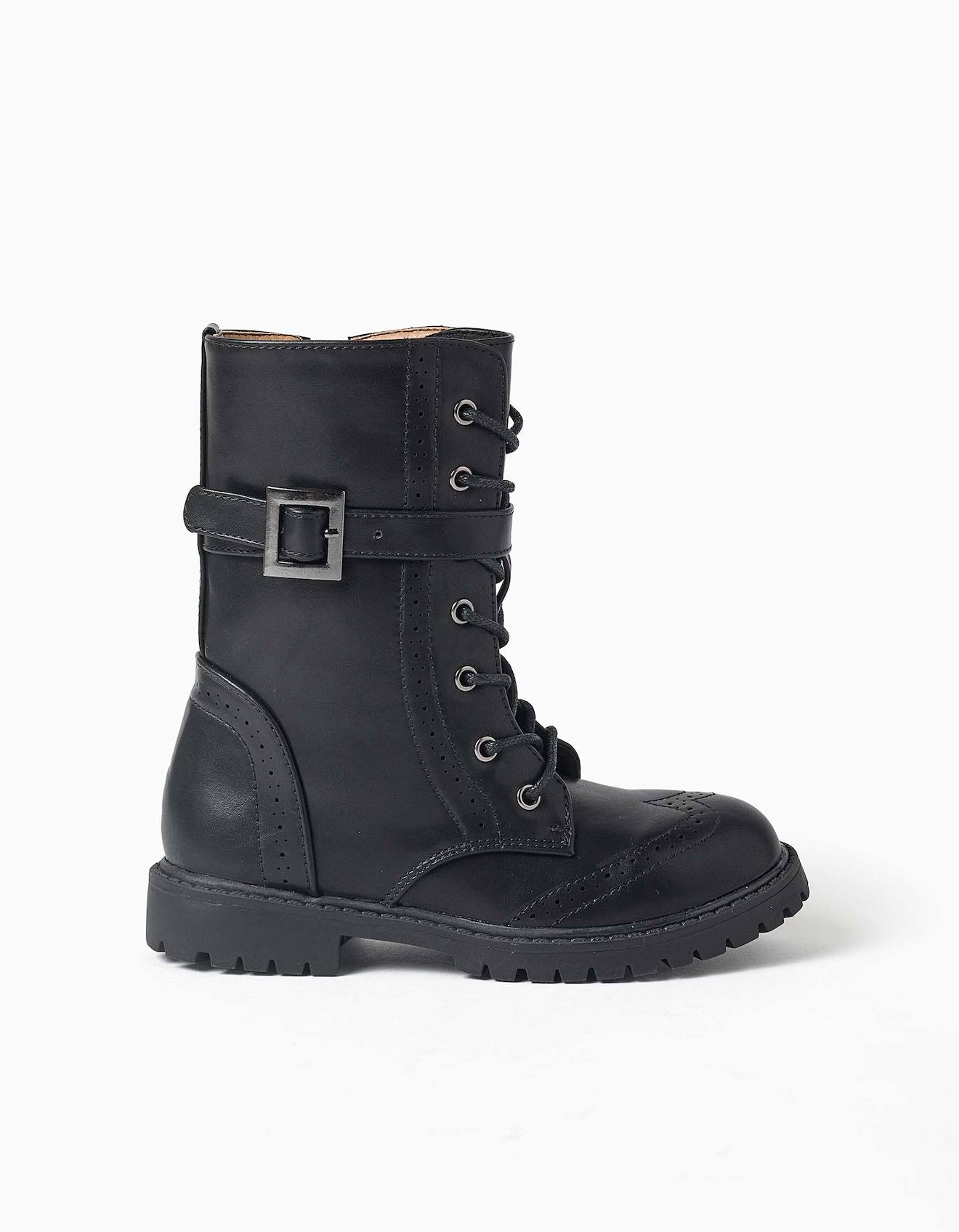 Bottes Motardes Montantes Avec Lacets Et Doublure Douce Noir