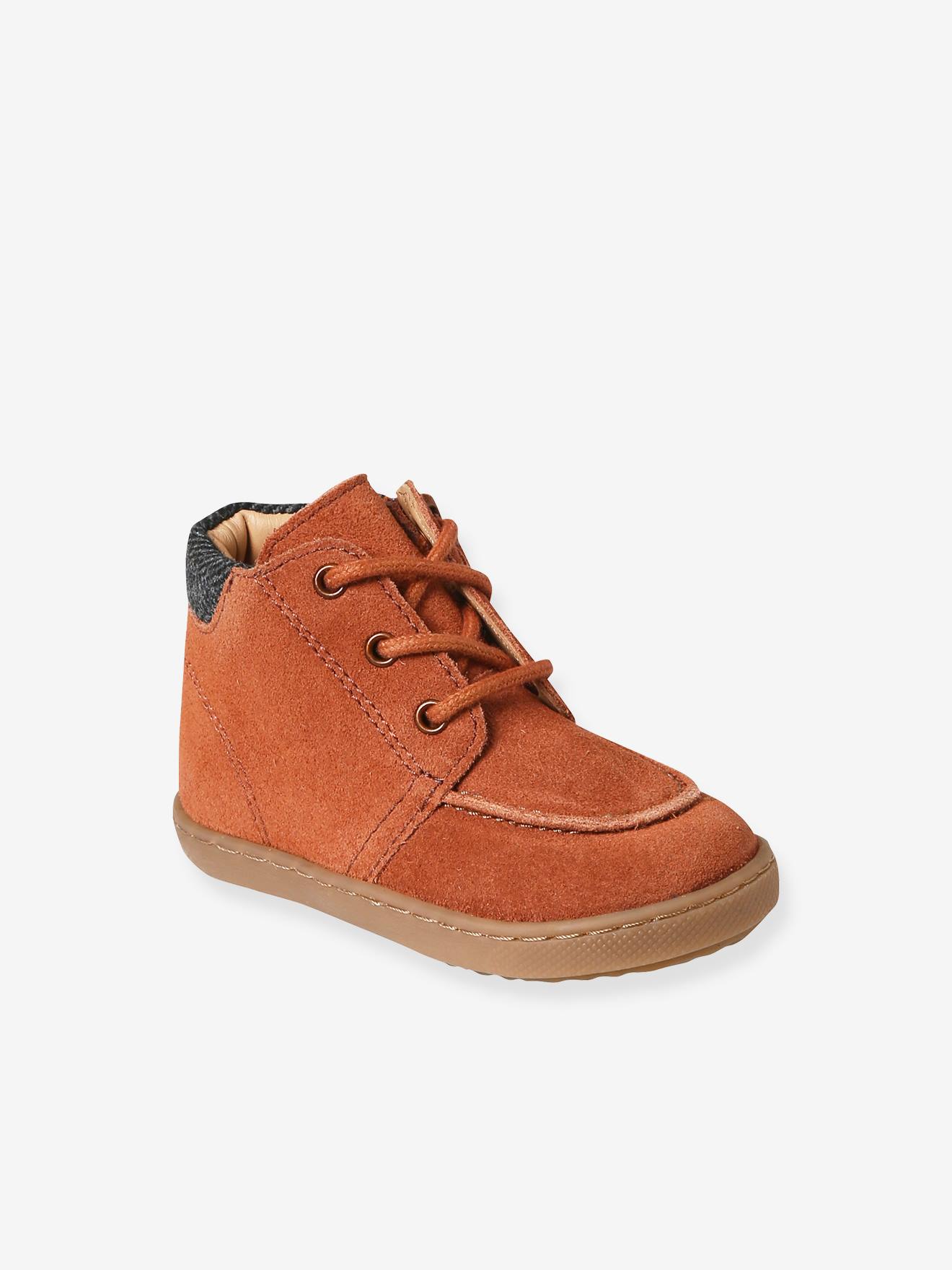 Bottines en cuir lacées et zippées bébé rouille