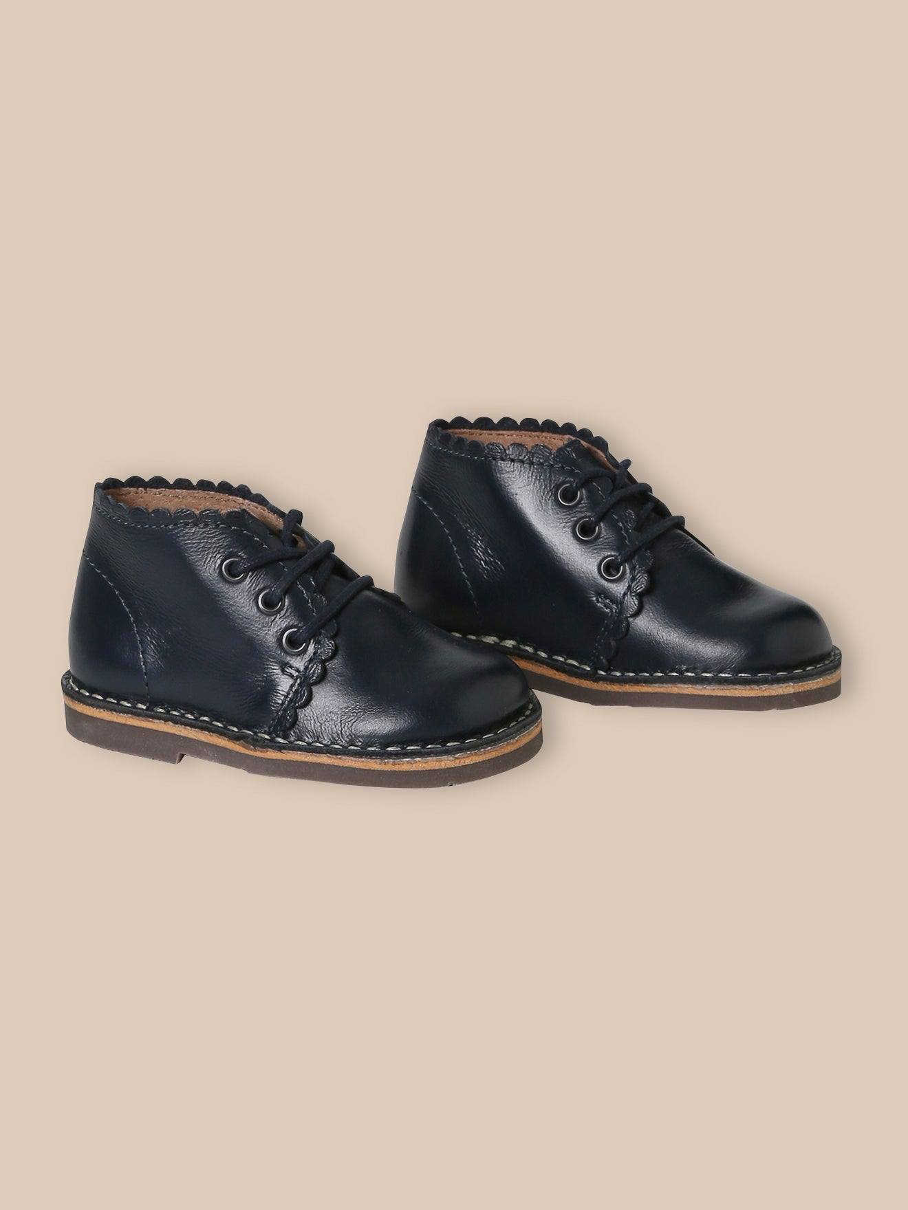 Bottines Festonnées En Cuir Bébé Marine