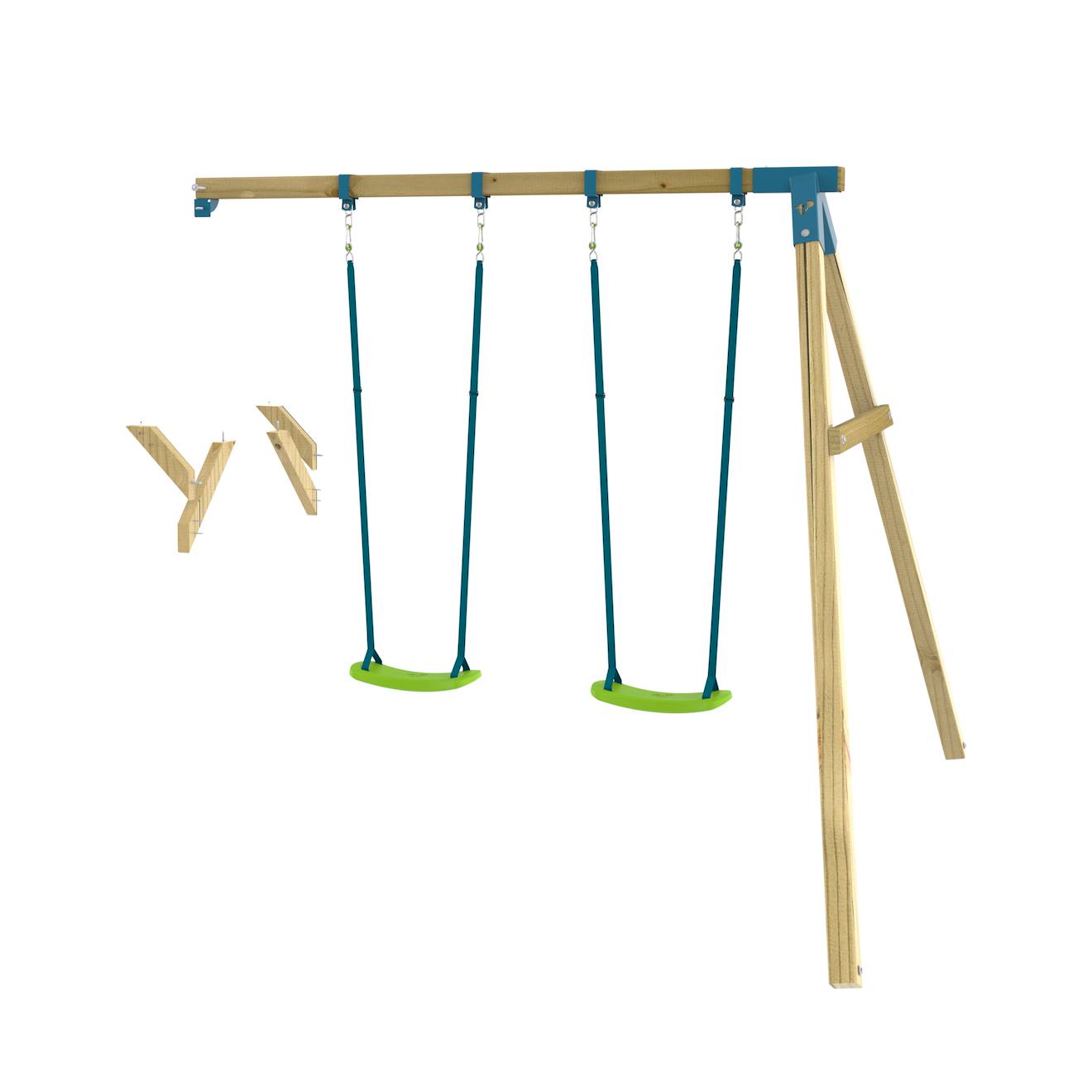 Bras De Portique Balançoire Double Avec Sièges Skywood Bois Fsc® Marron - Bleu
