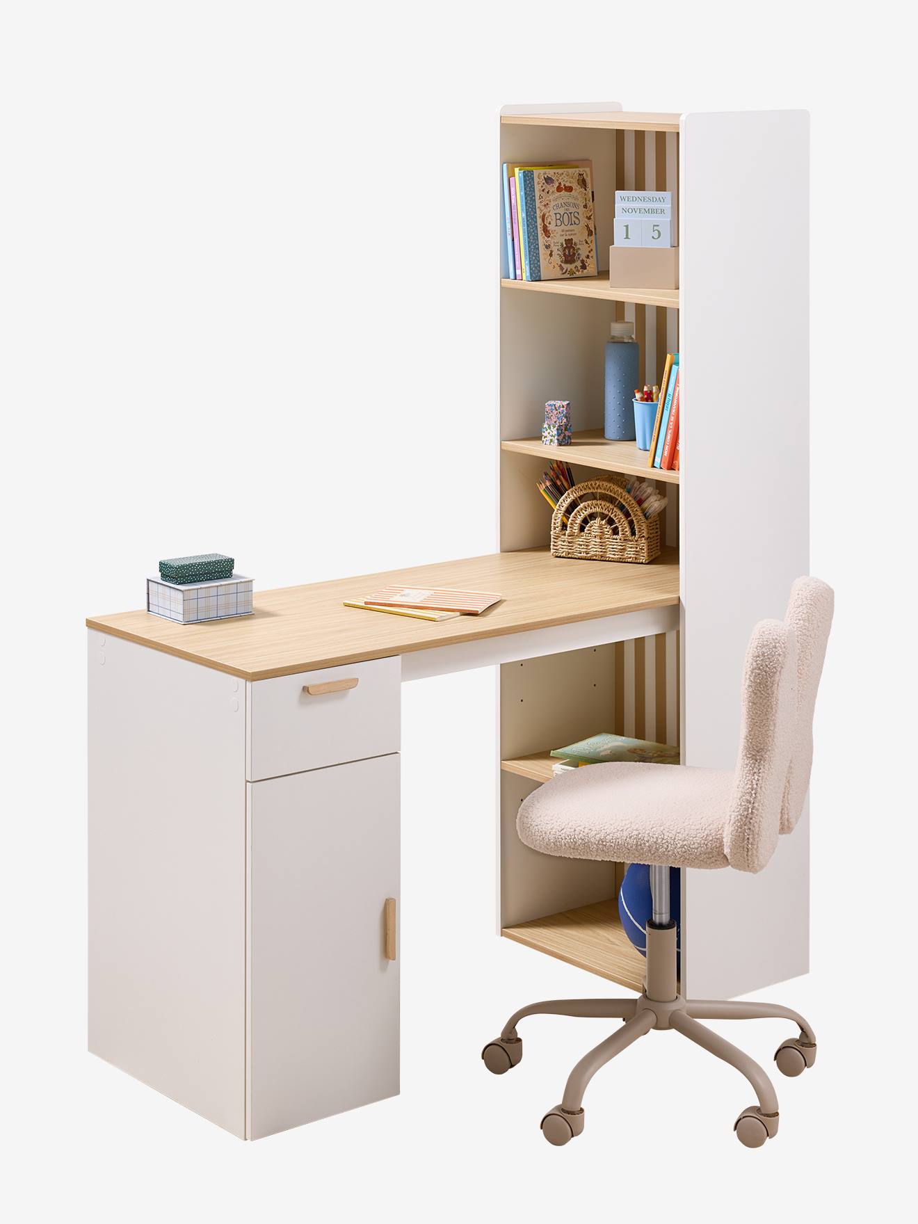 Bureau avec bibliothèque SOREN blanc