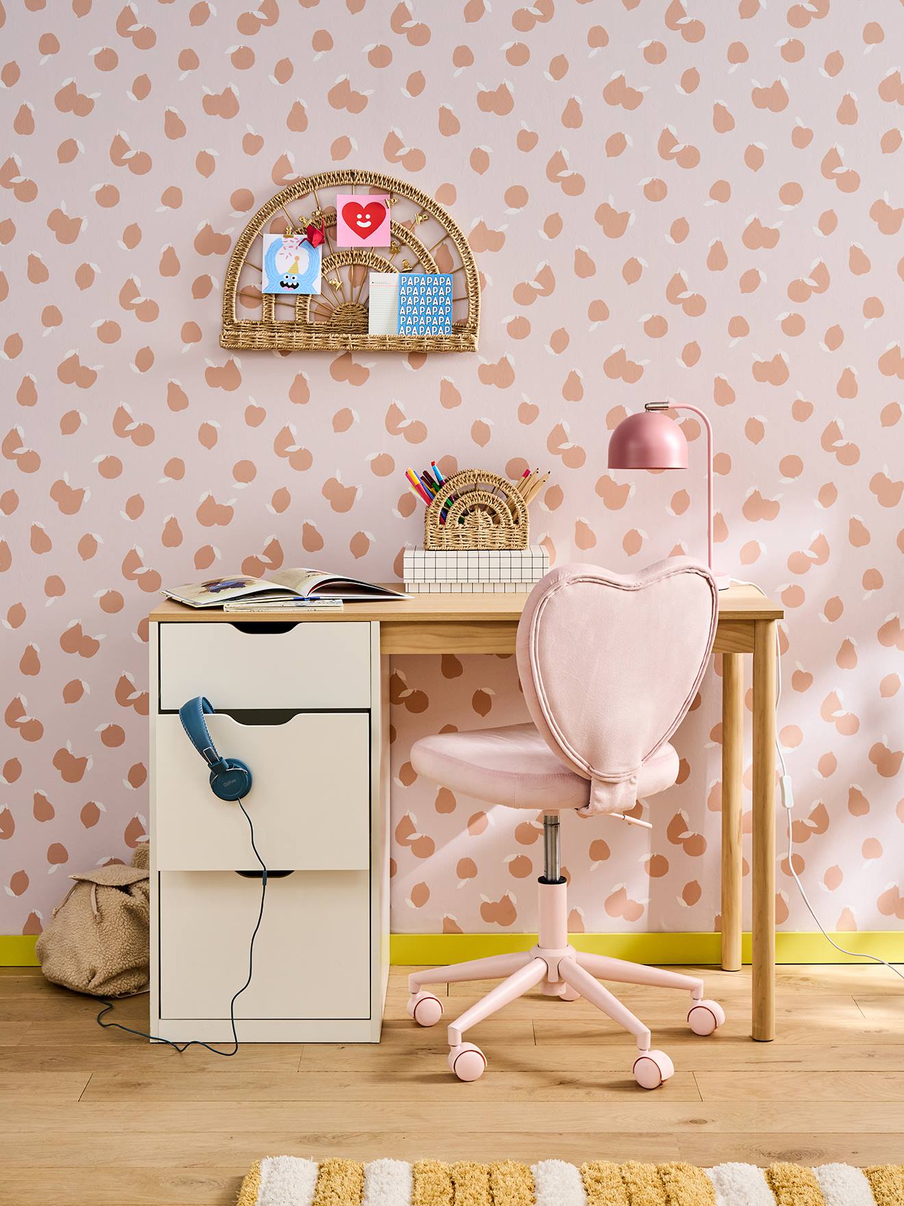 Bureau bois enfant avec tiroirs blanc