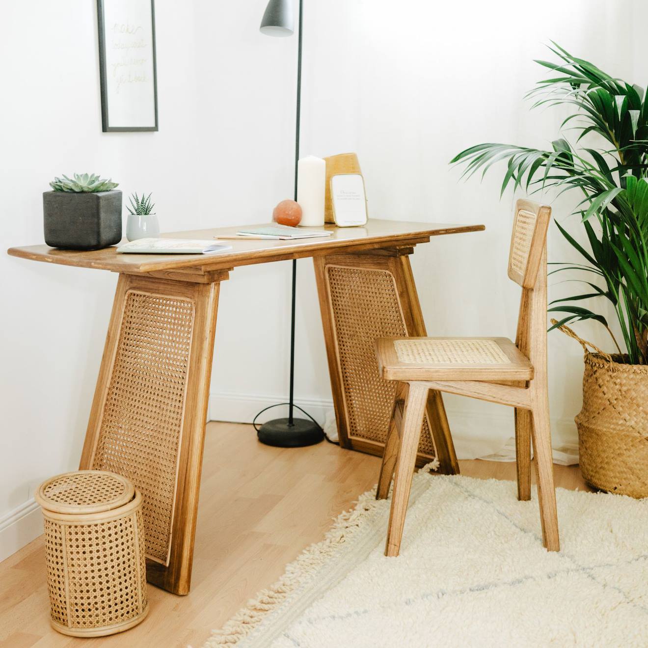 Bureau/console En Bois Et Cannage - Wocca Miel