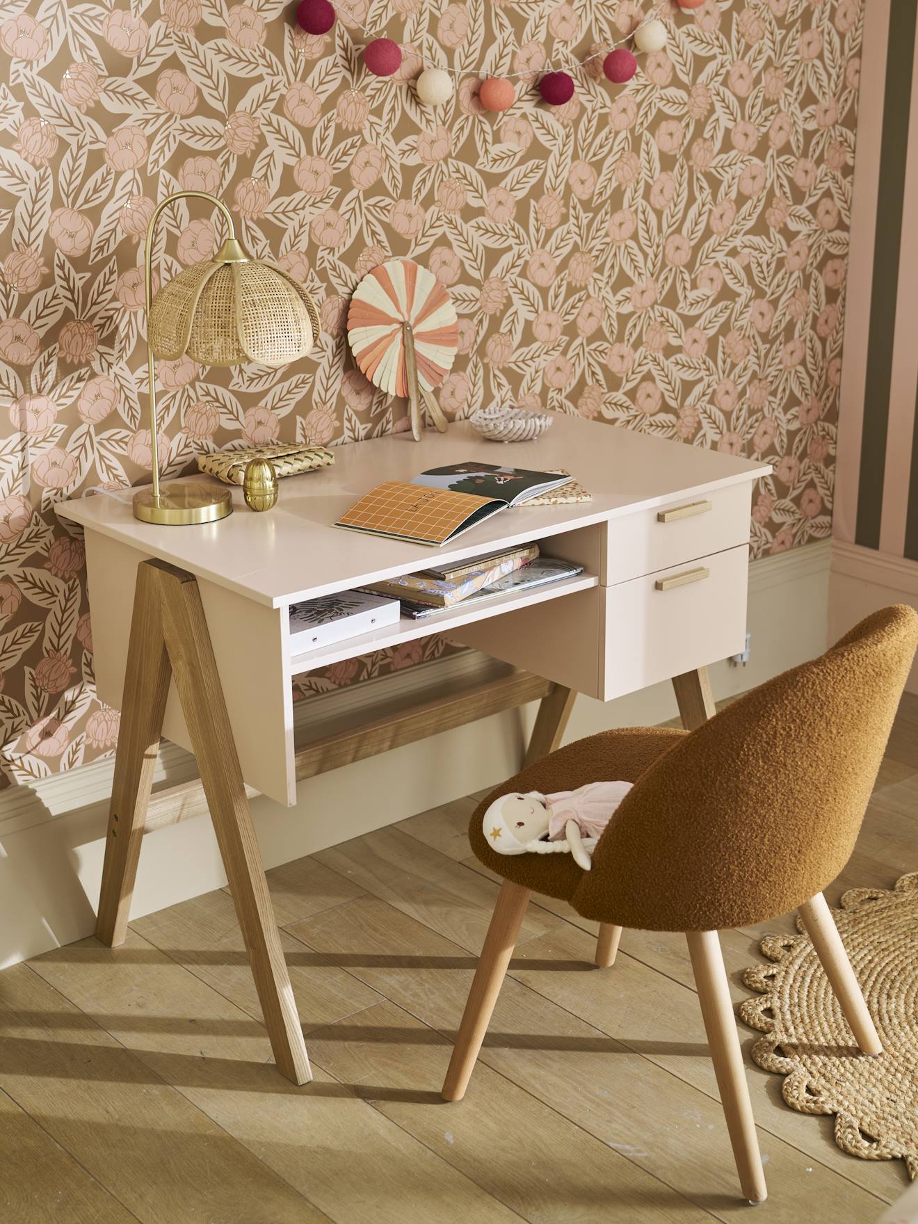 Bureau enfant Rétro Vintage rose poudré