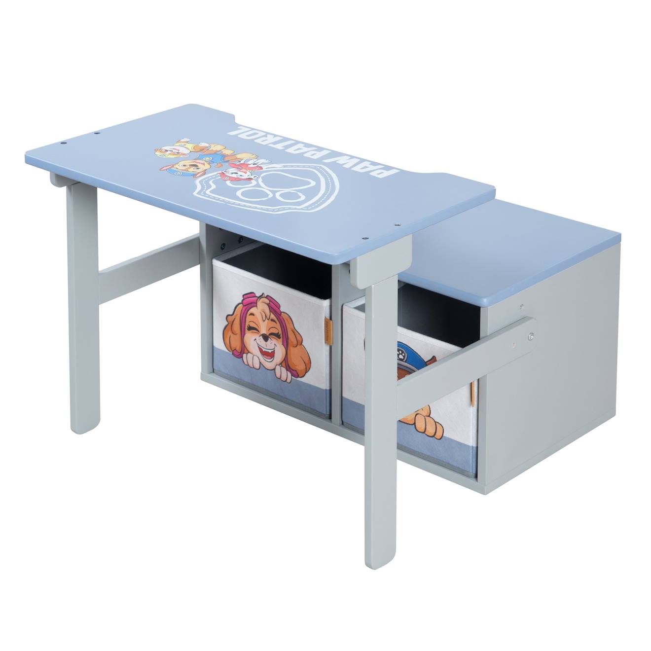 Bureau Et Banc 2en1 + Deux Bacs De Rangements Bleu Gris - Pat' Patrouille