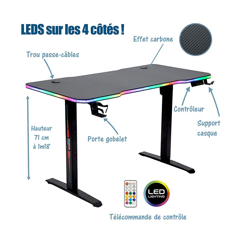 Bureau Gaming Led Motorise Amstrad Ams-desk120t Noir