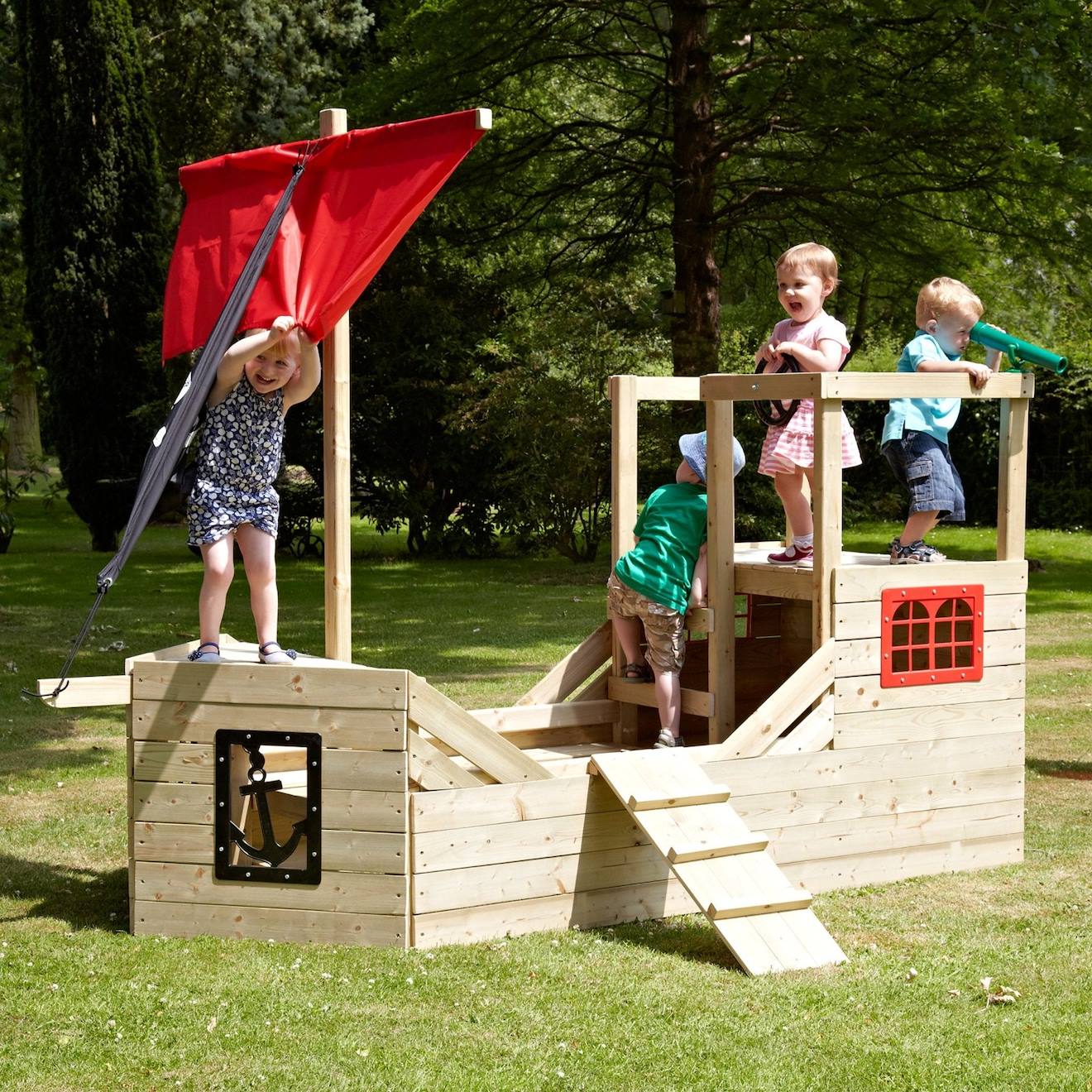 Cabane Bateau Pirate Galleon Bois Fsc® Marron - Noir - Rouge