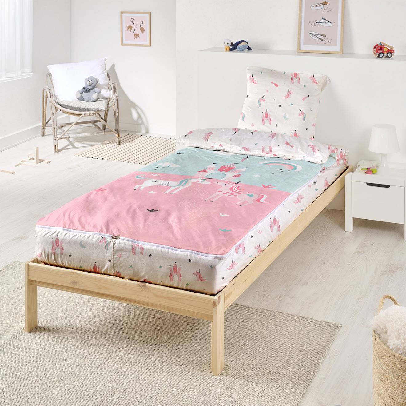 Caradou® Parure De Lit Couette Enfant Licorne Rose
