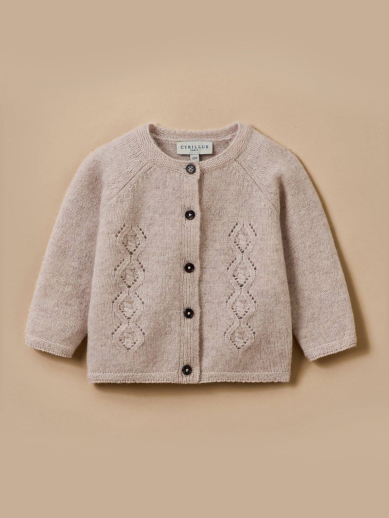 Cardigan En Laine Mérinos Bébé Ecru Chine