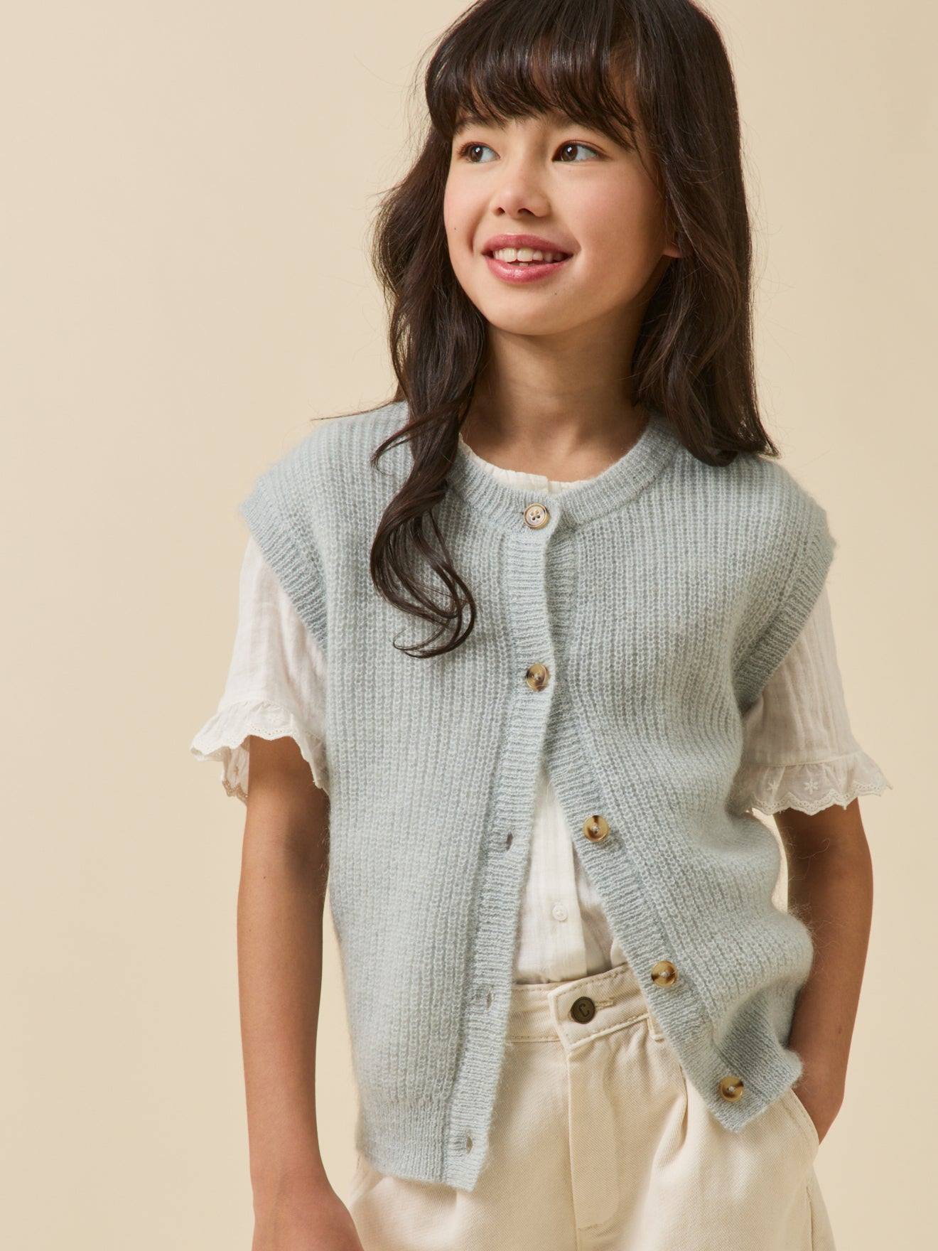 Cardigan Fille Laine Et Mohair Vert D'eau