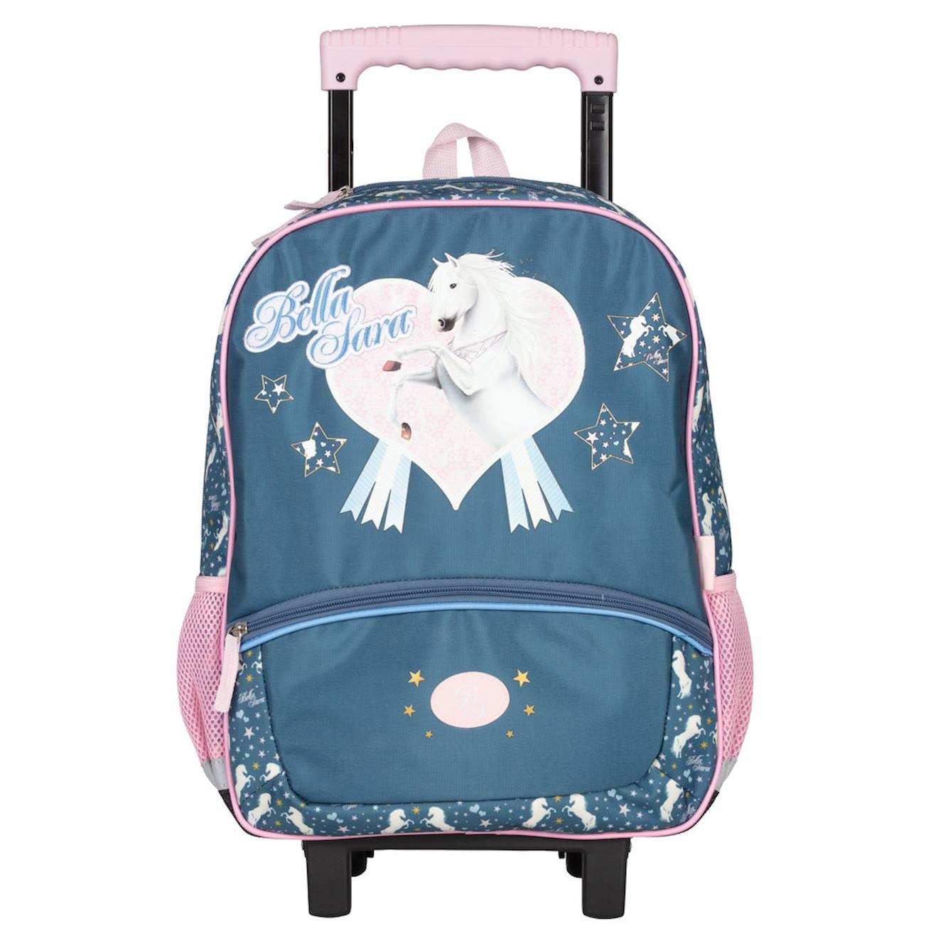 Cartable À Roulettes 4 Roues Étoilé Cheval Bella Sara – 43 Cm Blanc / Rose / Clair