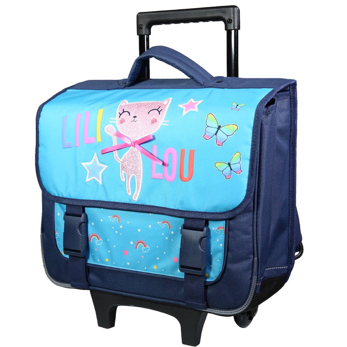 Cartable À Roulettes Lililou Chat 38 Cm Trolley Haut De Gamme Multicolore
