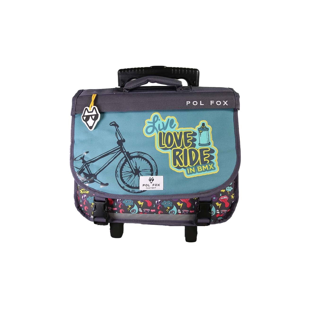 Cartable À Roulettes Réversible 2 Compartiments Rider - 38 Cm Bleu