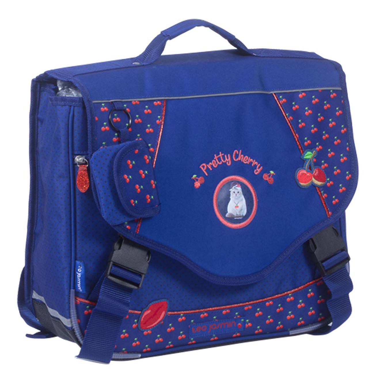 Cartable Fille Tissu Imprimé Cerises Teo Jasmin 38 Cm Bleu / Rouge