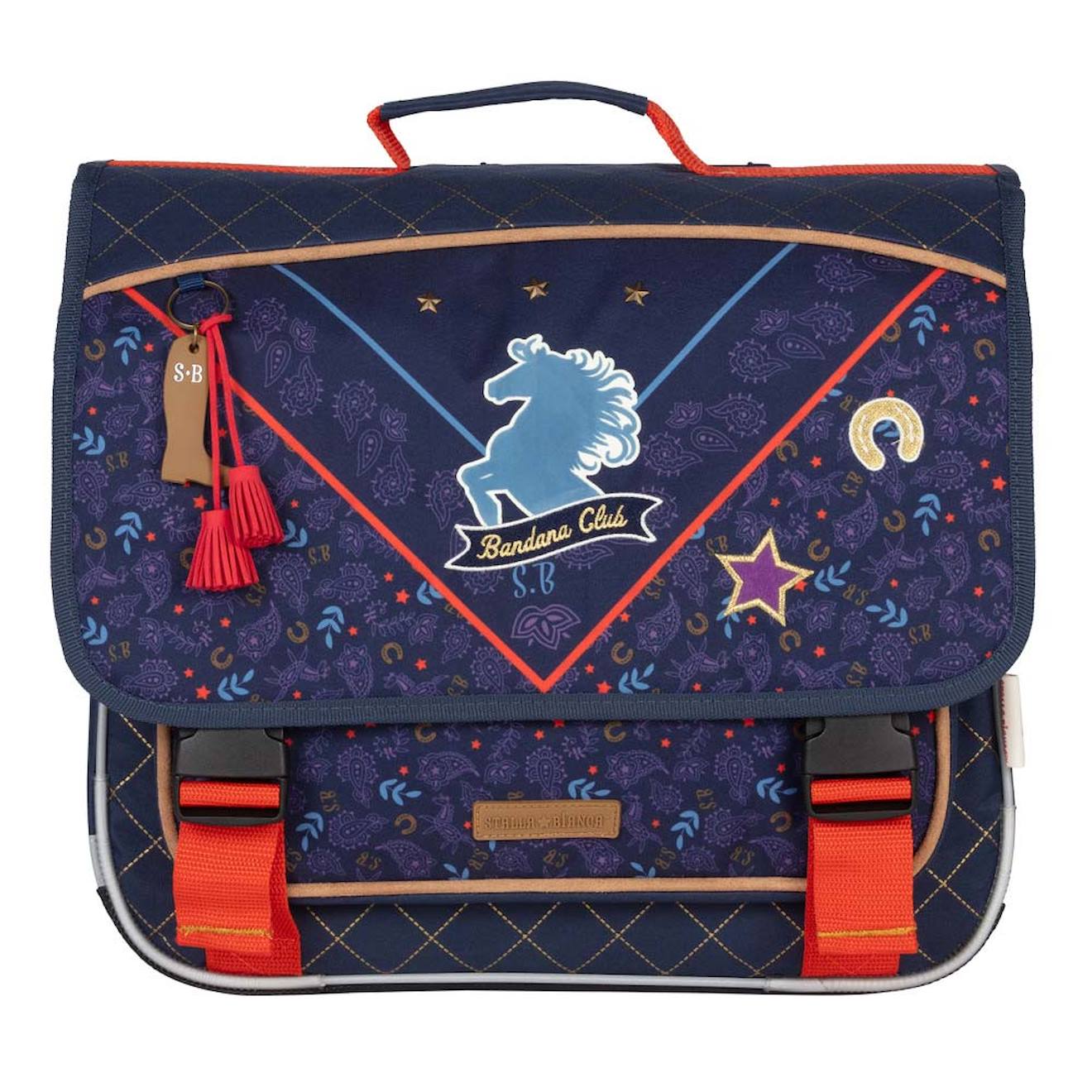 Cartable Fille Toile Imperméable Motif Cheval Stalla Bianca 38 Cm Bleu / Rouge