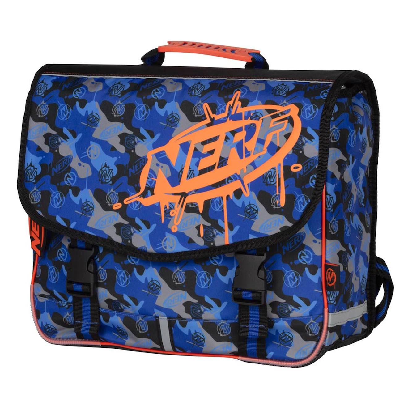 Cartable Primaire Garçon Motif Camouflage Nerf Playground 2 Compartiments 38 Cm Bleu / Orange / Gris