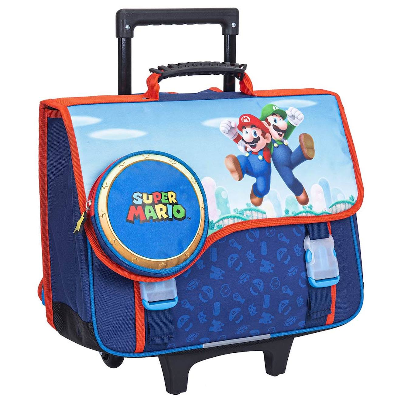 Cartable Trolley Scolaire Garçon Super Mario Polyester 41 Cm 2 Compartiments Bleu / Rouge