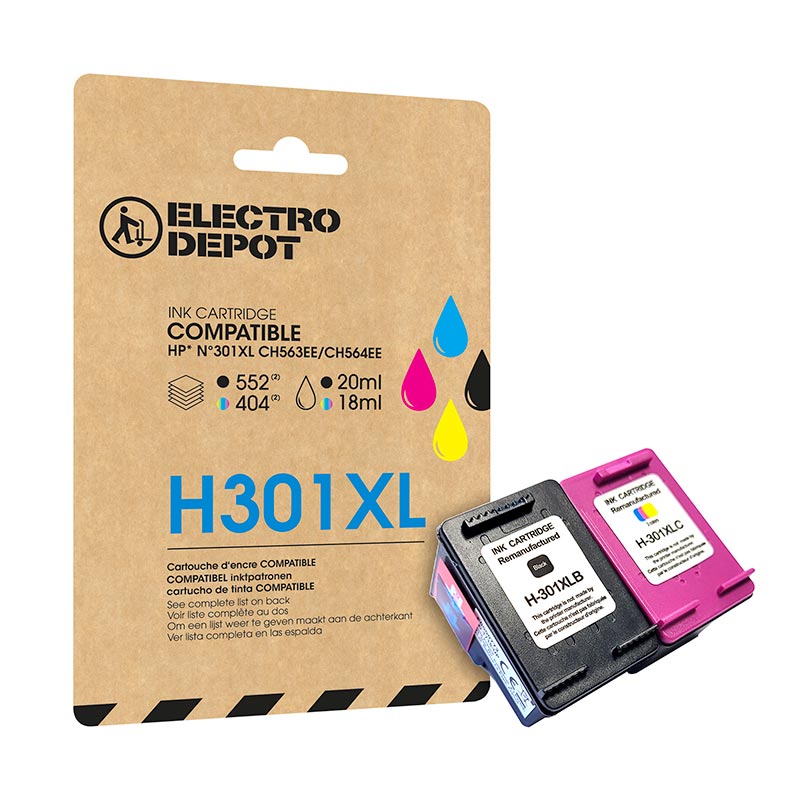 Cartouche D'encre Electro Depot Compatible Hp H 301 Xl Noir Et Couleurs