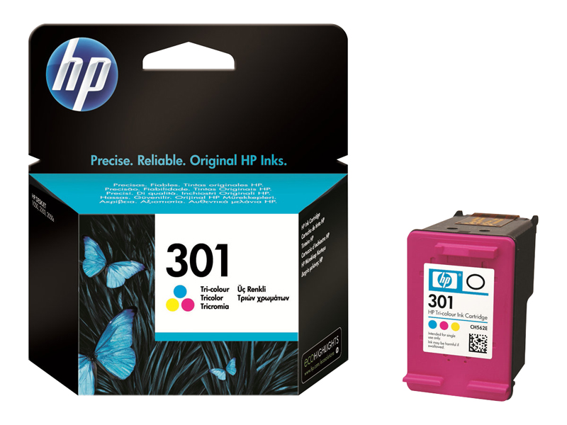 Cartouche D'encre Hp 301 Trois Couleurs (cyan, Magenta, Jaune) Authentique (ch562ee)