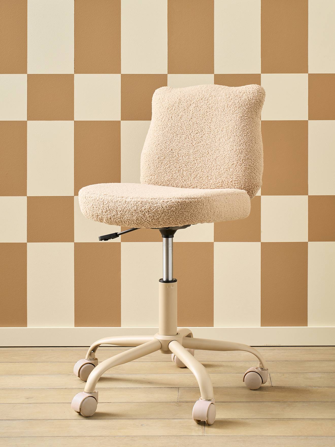 Chaise à roulettes enfant en sherpa Ourson beige