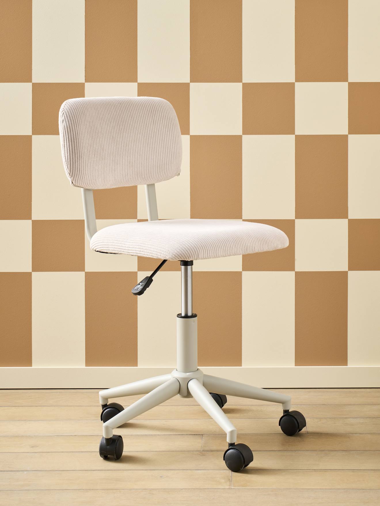 Chaise de bureau à roulettes enfant en velours écru