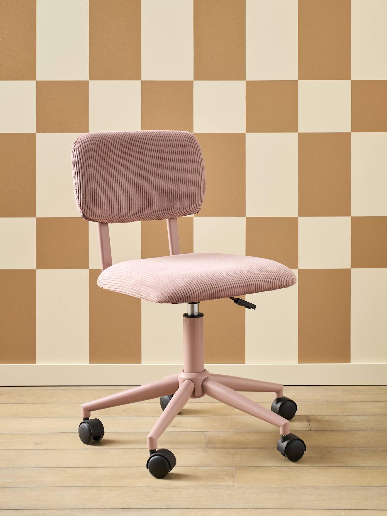 Chaise de bureau à roulettes enfant en velours rose