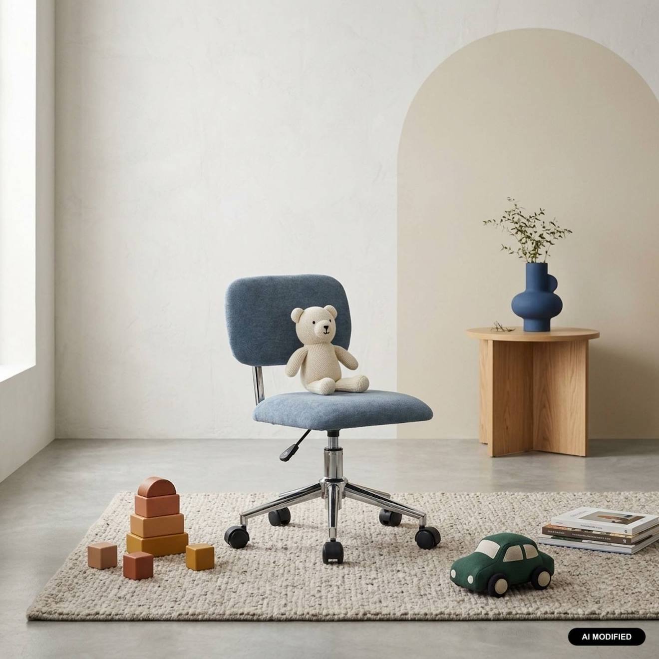 Chaise De Bureau Enfant À Roulettes Ajustable Tissu Chenille - Amory Kid Bleu