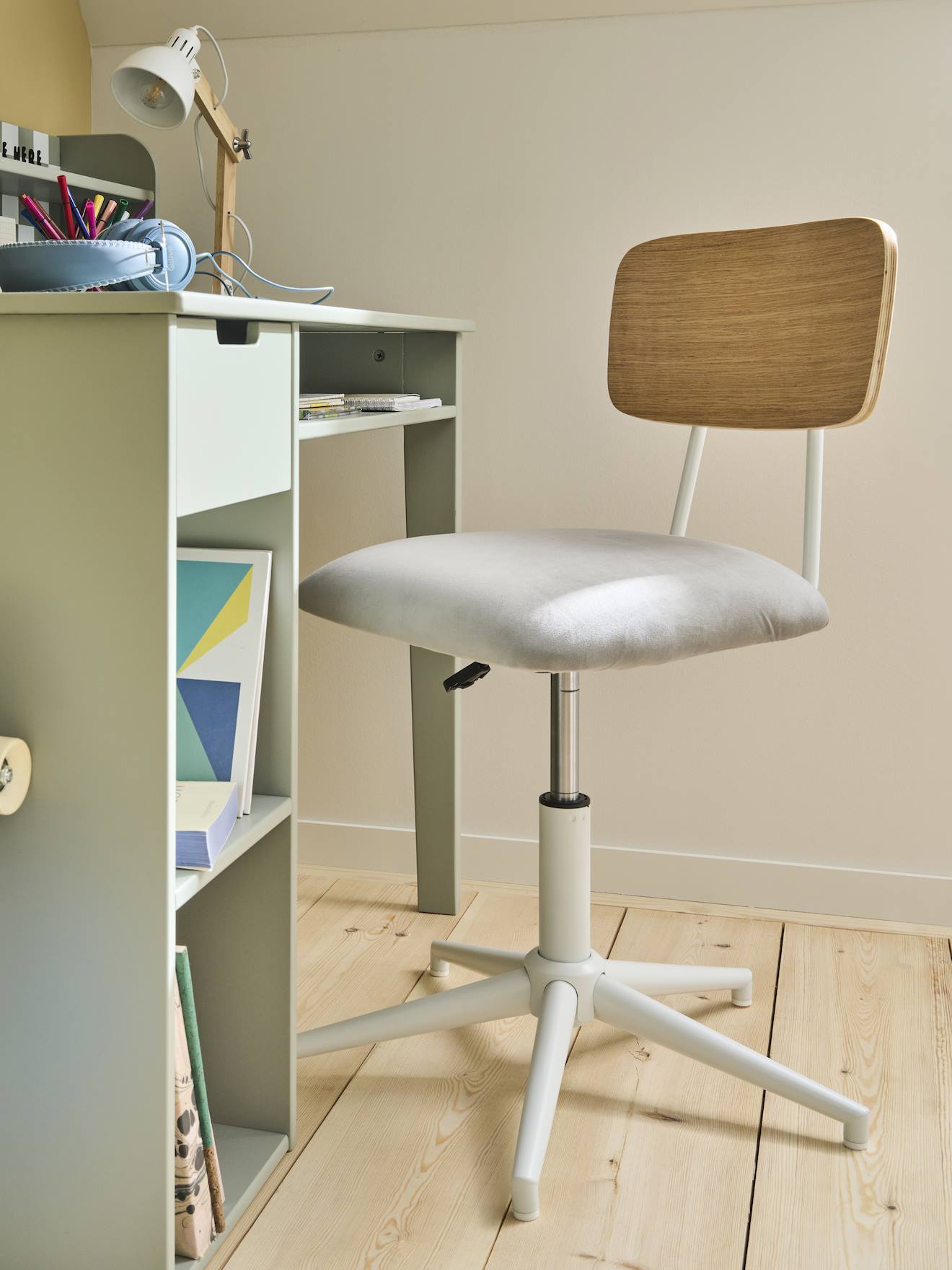Chaise de bureau métal et bois LIGNE SCHOOL gris